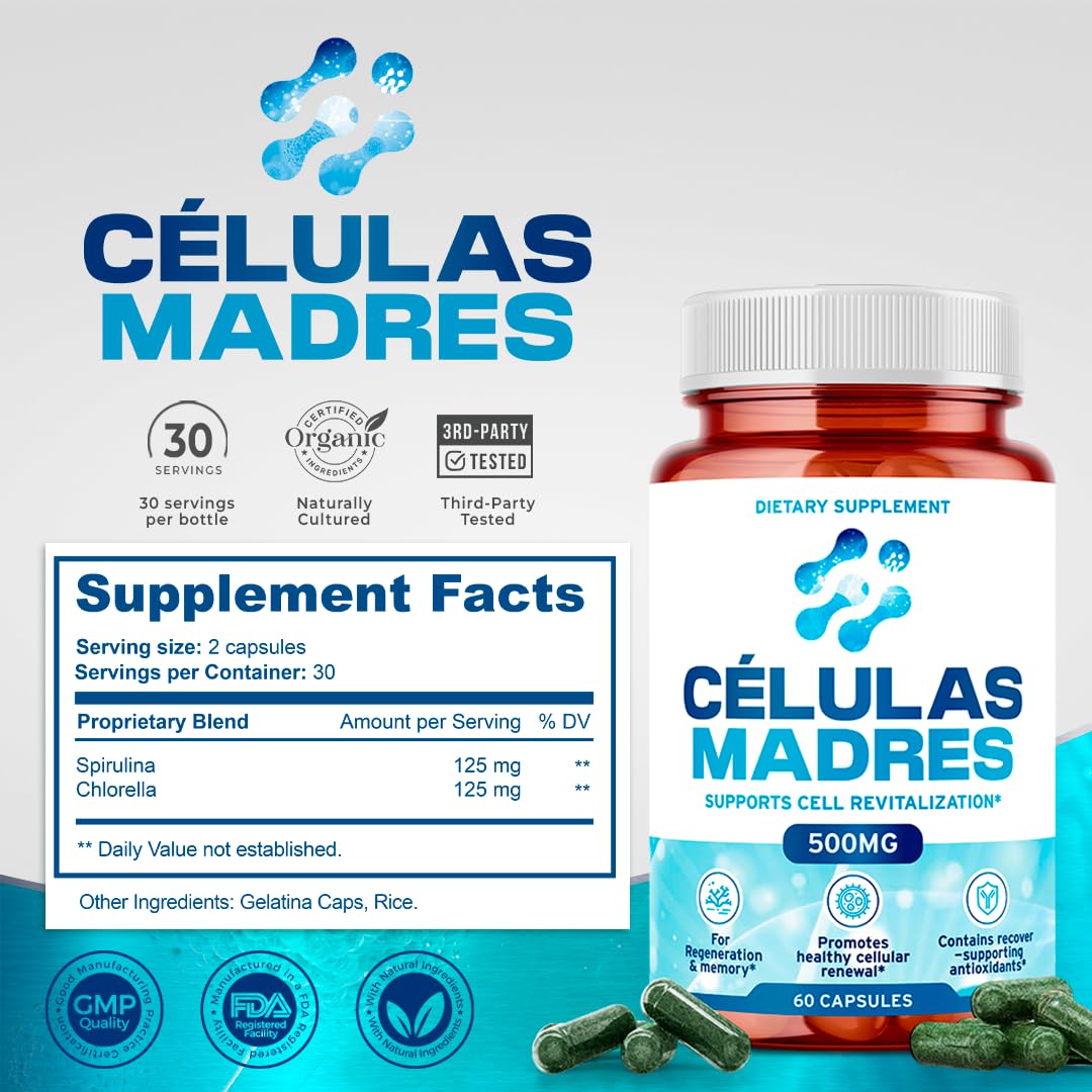 Stem Cell Supplements 500mg (60 Cap) Natural Anti-Aging & Longevity Support with Spirulina & Chlorella, Boost Cellular Renewal, Restore Youthful Energy, Reduce Joint Soreness – Celulas Madre AURA VITAMINS buy supplements canada