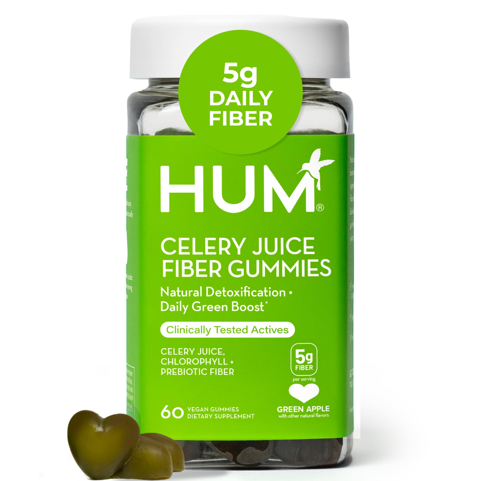 HUM Celery Juice Fiber Gummies for Adults, First Prebiotic Celery Juice Gummy, Gluten Free Fiber Supplement Supports Detoxification, Gut Health, Greens Gummies, Chlorophyll & Prebiotic Fiber, 60 Count HUM buy supplements canada