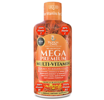 Mega Premium Liquid Multivitamin | Natural Immune Support Vitamin w/ 1333% Vitamin C, 200% D3, Zinc + 20 Vitamins, 70 Minerals, & 21 Amino Acids | Sugar Free | Orange Flavor | 98% Absorption | 32 Serv Tropical Oasis buy supplements canada