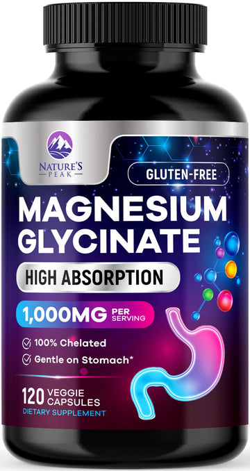 Magnesium Glycinate Capsules 1000mg Per Serving - Pure & Chelated for Max Absorption - Supports Muscle, Nerve & Heart Health, Sleep Support - Magnesium Supplement for Whole Body Support - 120 Capsules Nature's Peak buy supplements canada