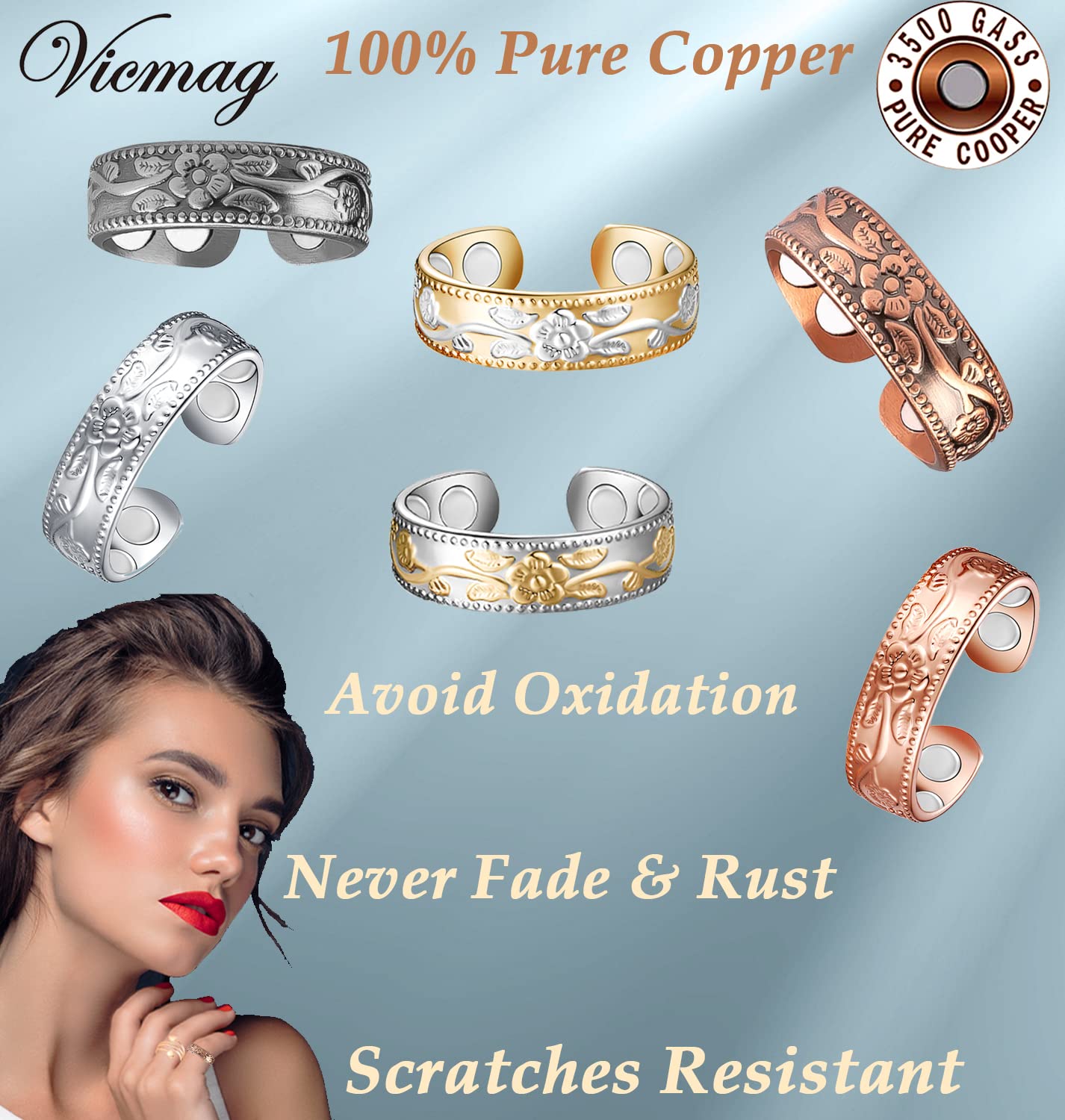 Vicmag Copper Magnetic Ring for Women Men 100% Solid Pure Copper Adjustable with Jewelry Gift Box Vicmag buy supplements canada