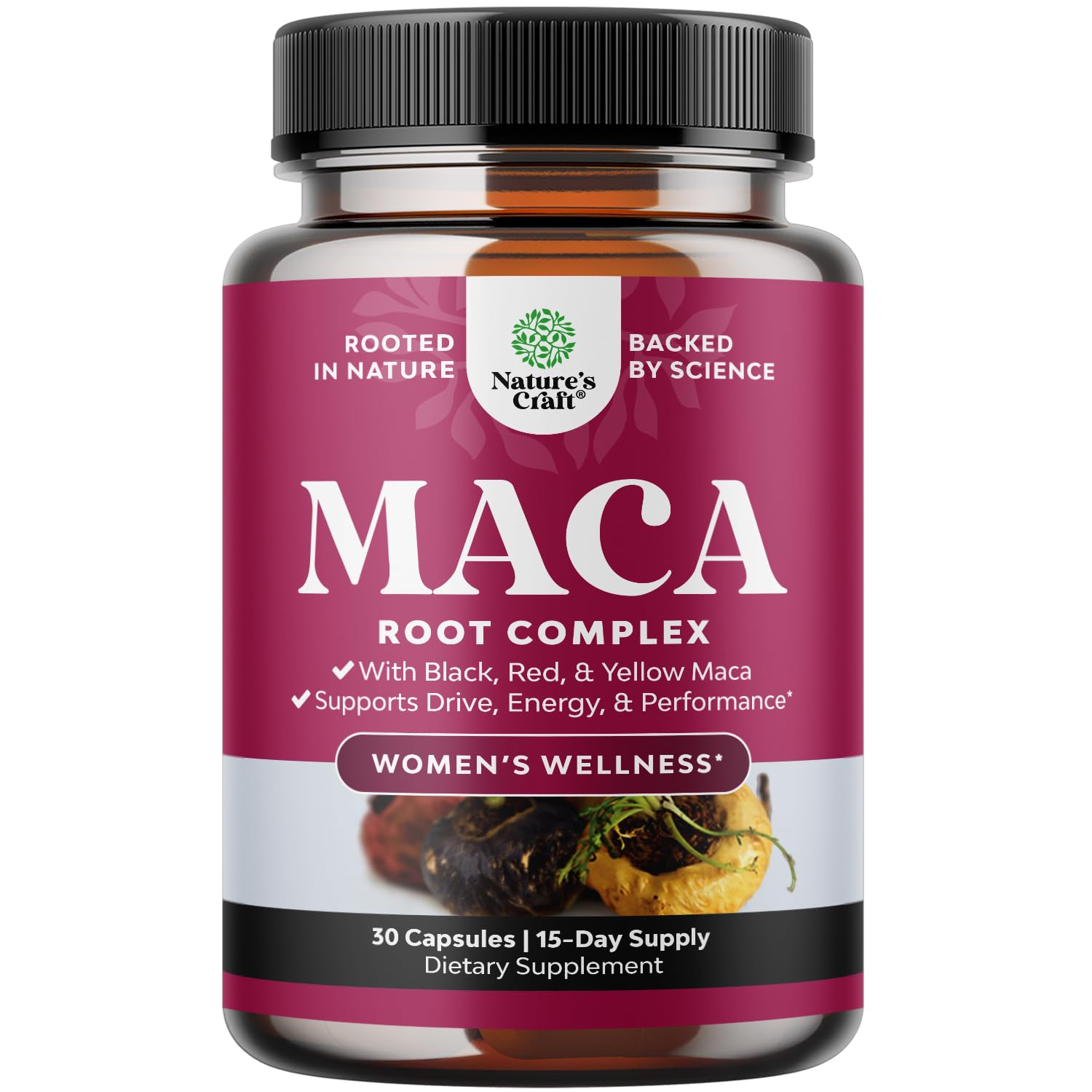 Maca Root Capsules for Women - Potent Herbal Supplement with Female Enhancing Blend of Red Yellow & Black Maca Root - Non-GMO Certified Vegan and Gluten-Free with No Artificial Colors - 30 Count Natures Craft buy supplements canada