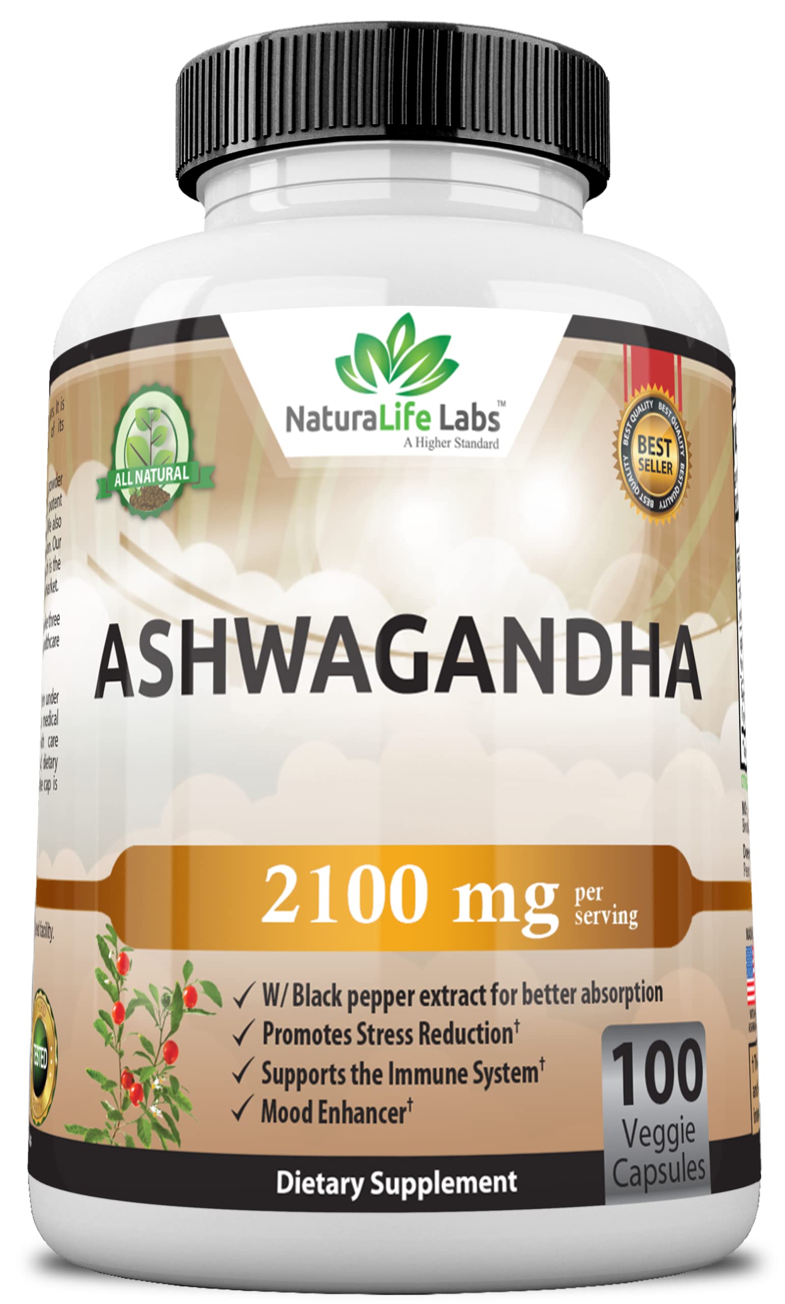 Organic Ashwagandha 2,100 mg - 100 Vegan Capsules Pure Organic Ashwagandha Powder NaturaLife Labs A Higher Standard buy supplements canada