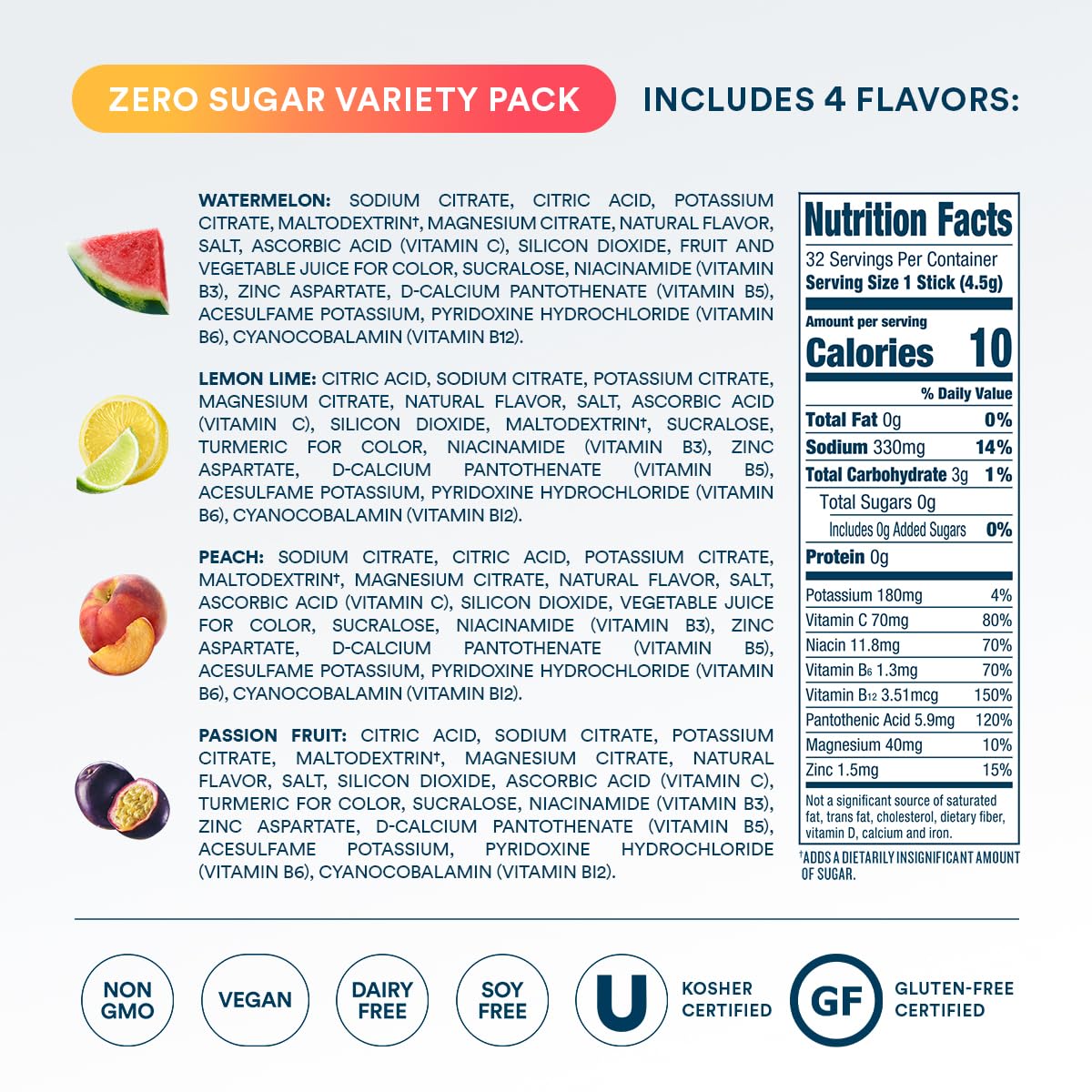 DripDrop Sugar Free Hydration Packets - Zero Classic Variety Pack - Single Serve Electrolytes Powder Drink Mix - Lemon Lime, Watermelon, Peach, Passion Fruit DripDrop buy supplements canada