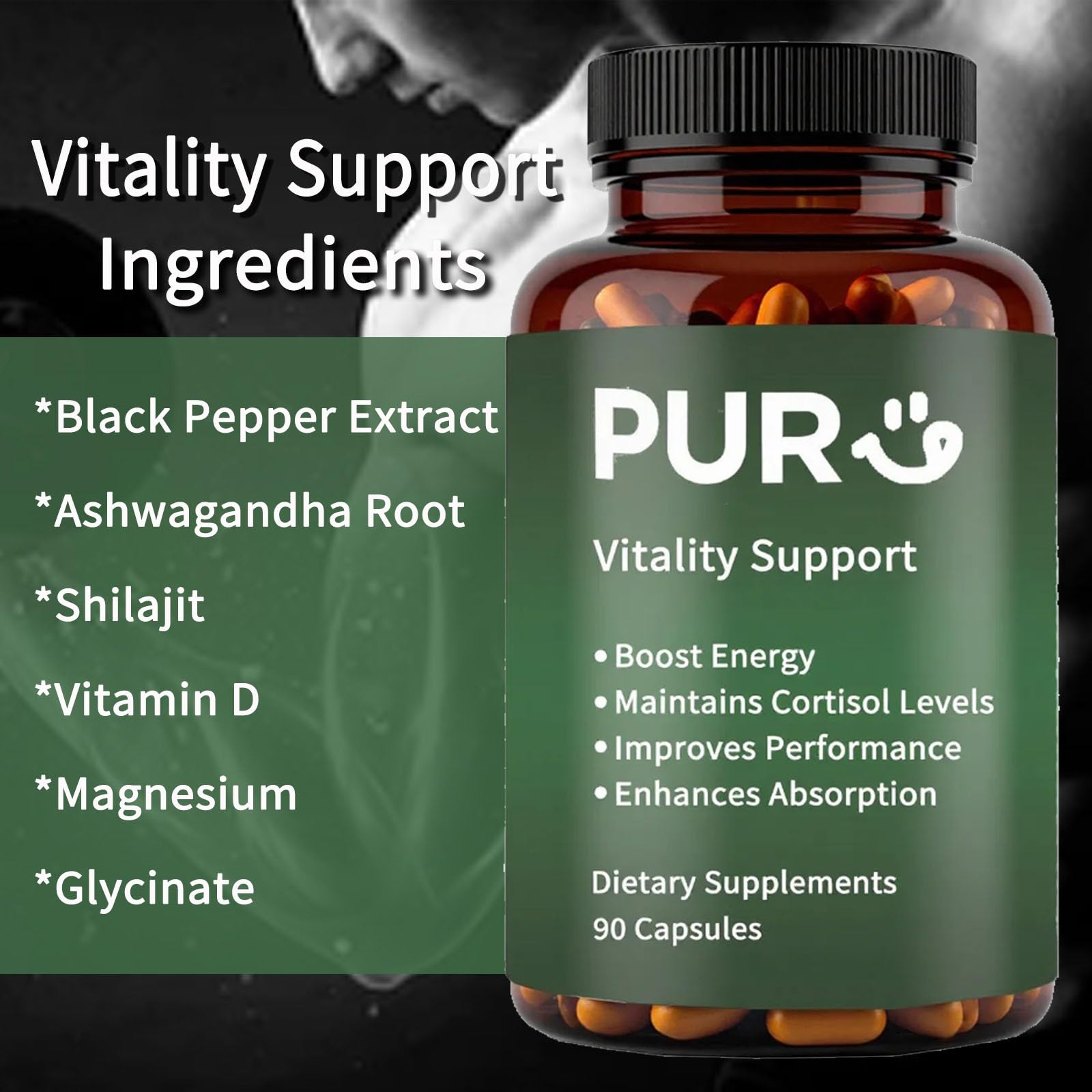 Maidlure Vitality Support - Men's Pills Blend with Ashwagandha, Shilajit, Black Pepper Extract & Vitamin | Natural & Organic Energy Enhancement - 90 Capsules Maidlure buy supplements canada