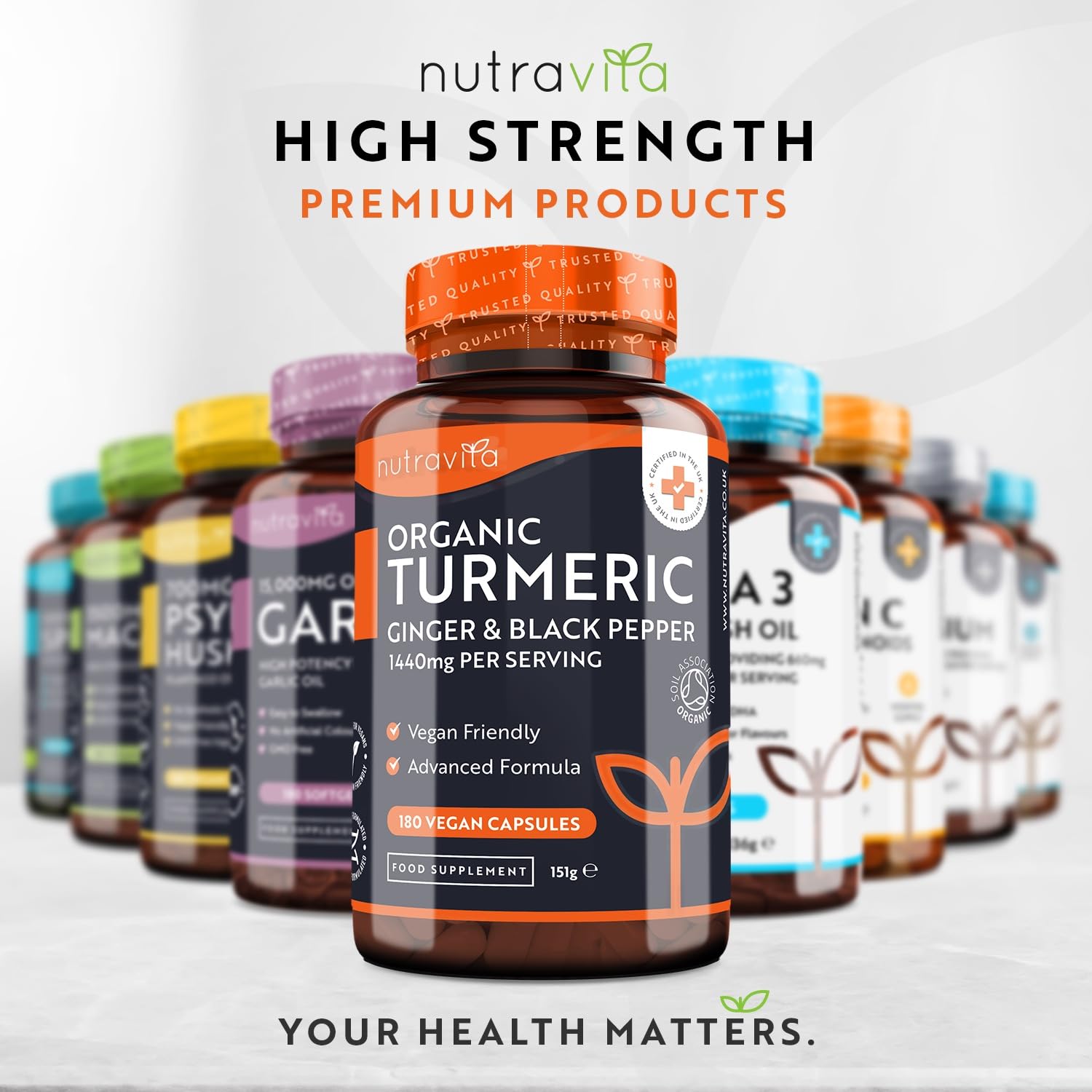 Organic Turmeric 1440mg (High Strength) with Black Pepper & Ginger - 180 Vegan Turmeric Nutravita buy supplements canada