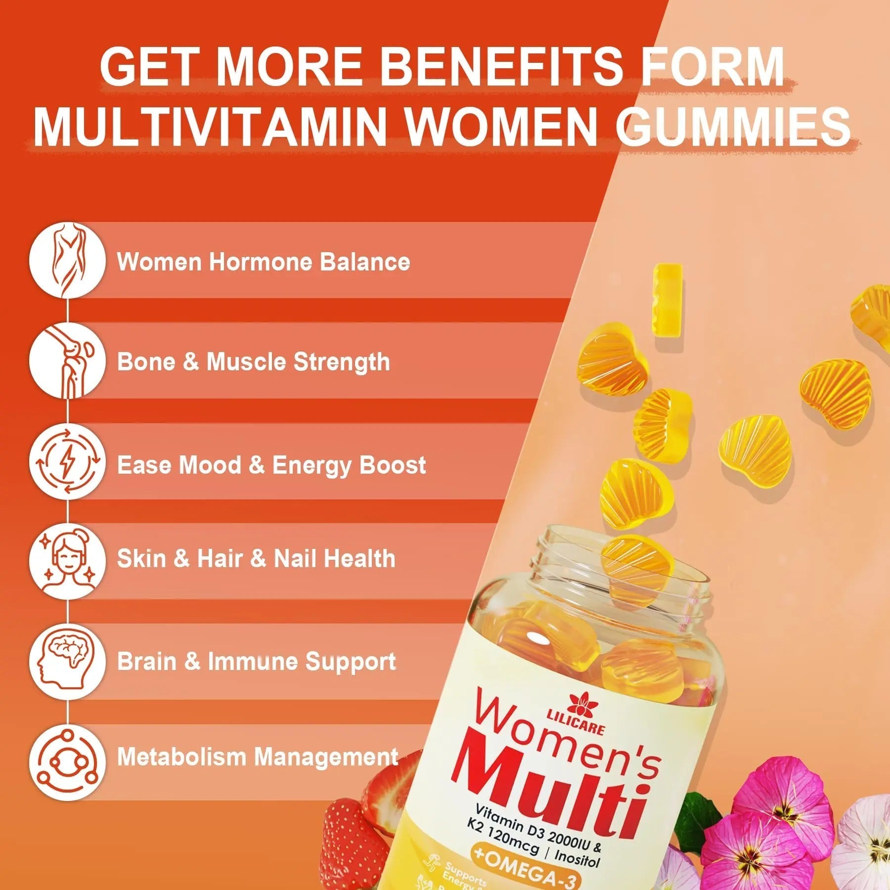 LILICARE Womens Multivitamin Gummies Vegan Omega3 Gummies 1280mg LILICARE buy supplements canada