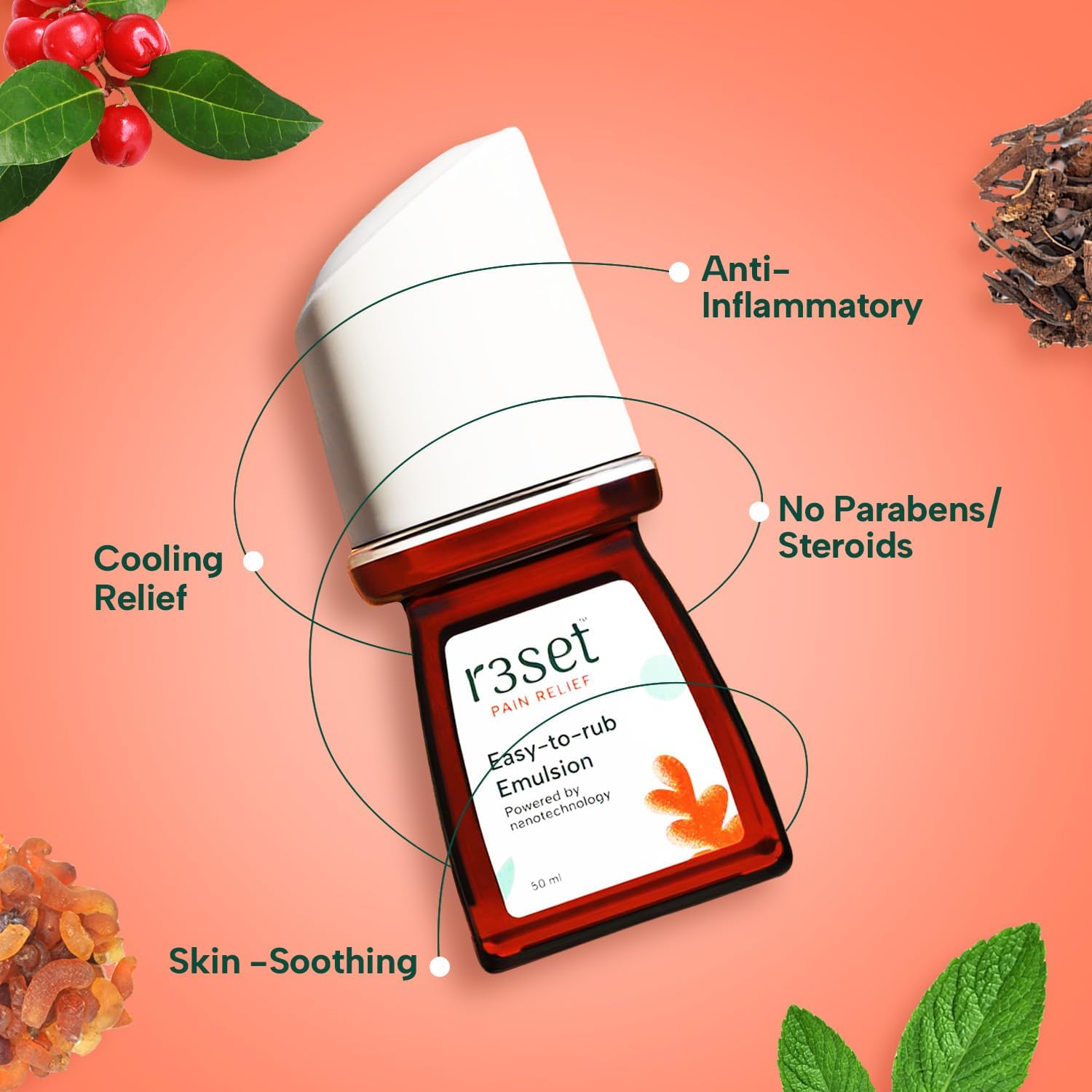 Pain Relief Emulsion Roll-On | Fast Relief for Muscle, Joint, Back, Neck, Knee Pain, Sports Injuries | 100% Natural, Absorbs Easily, No Side Effects | Herbal Ingredients for Aches & Soreness - 50ml Generic buy supplements canada
