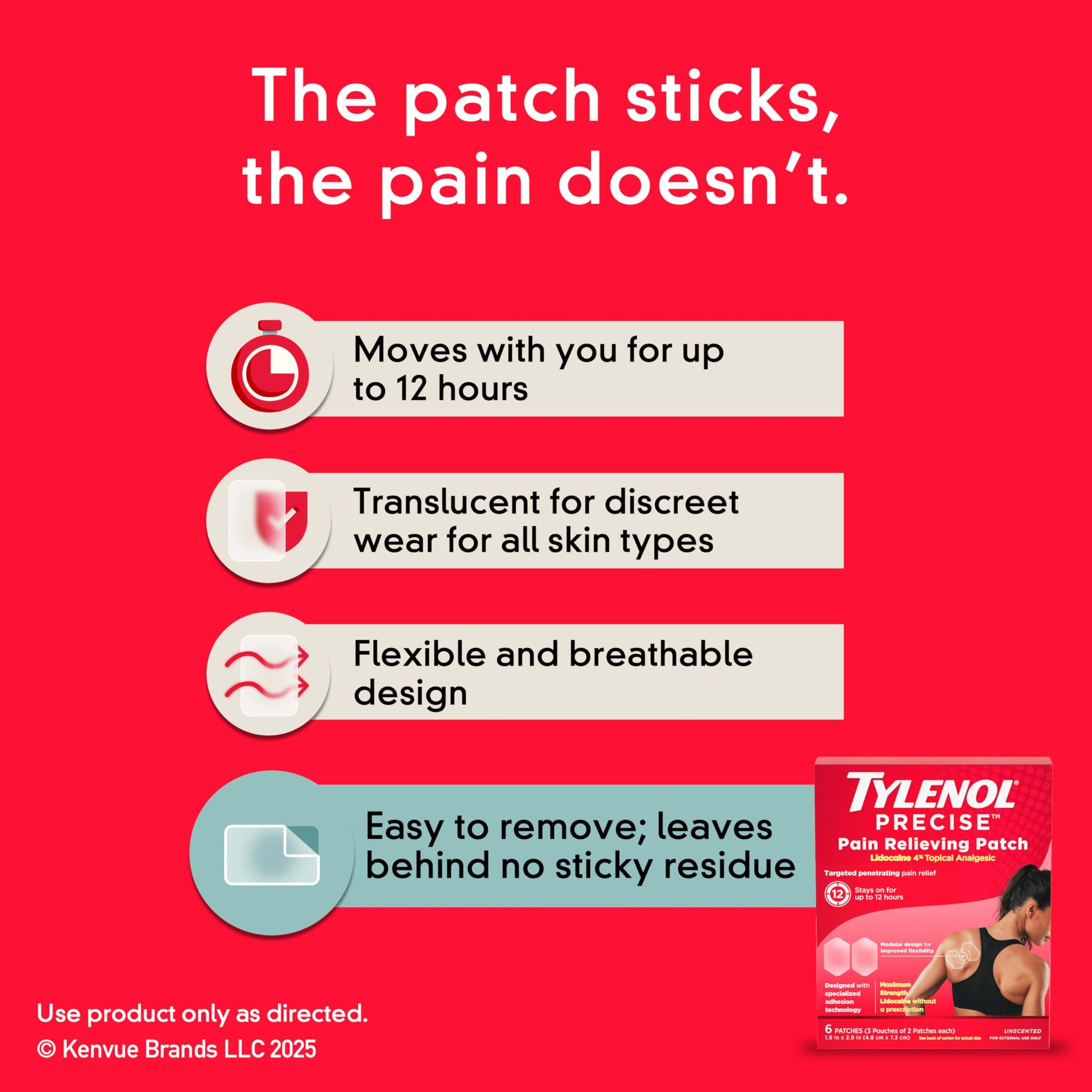 Tylenol Precise Pain Relieving Patches, Topical Analgesic Patches + Maximum OTC Strength Lidocaine Penetrates, Targeted Relief Ideal for Shoulder, Back & Knee Pain, Unscented, 3 x 2 ct Tylenol buy supplements canada