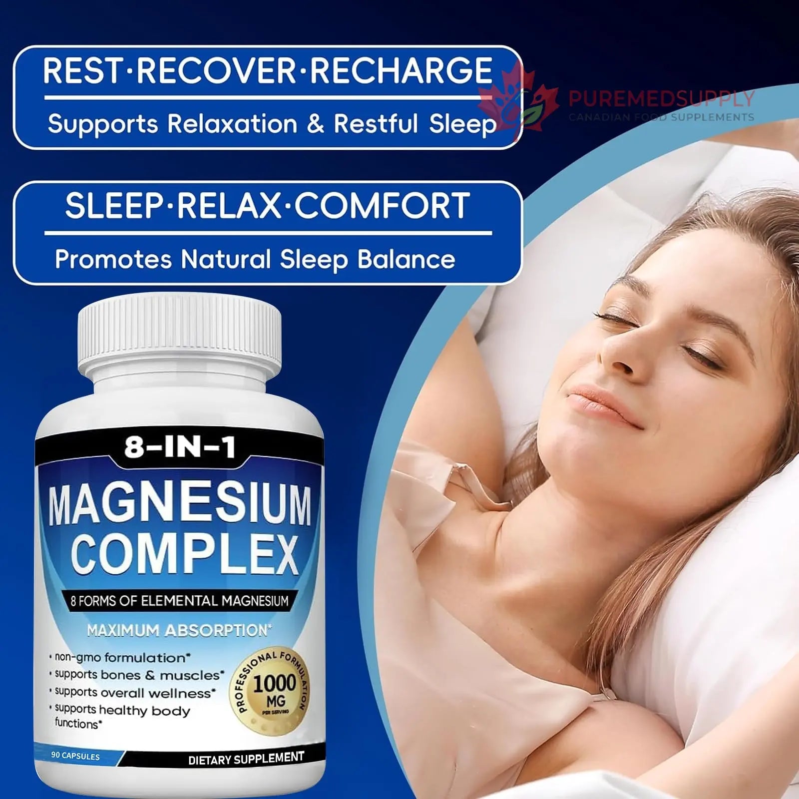 Magnesium Complex Supplement 8 Elemental 1000mg with Glycinate,Citrate for Muscle, Recovery, Stress, Energy, Bone Health, Vegan Non-GMO 180 Capsules, Magnesium Supplement for Women, Men, 2 Bottle caicieter buy supplements canada