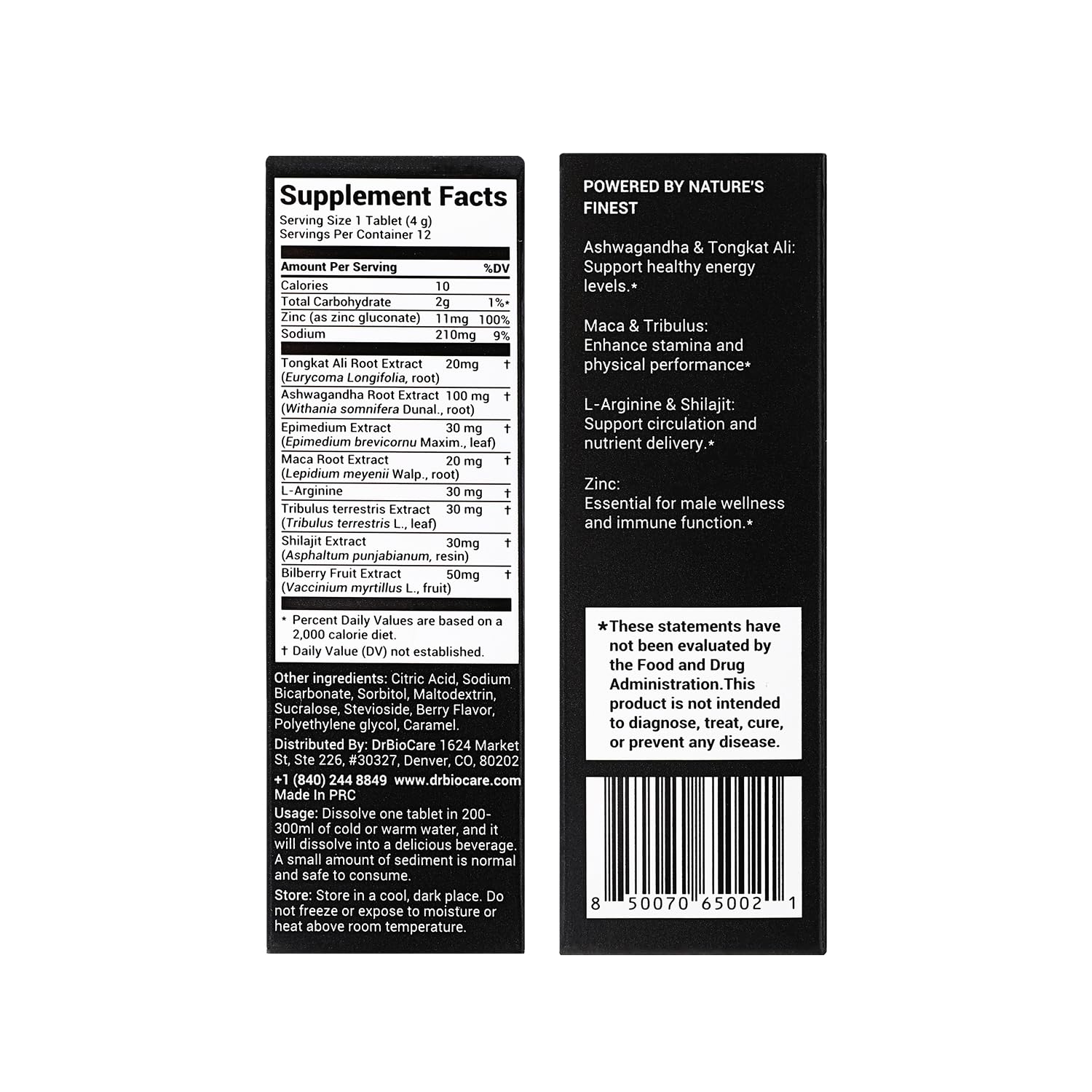 DrBioCare Peak Mode Core Vitality for Men 7-in-1 Effervescent Tablets | Tongkat Ali, Maca & L-Arginine，Ashwagandha, | Boost Stamina, Drive & Blood Flow for Good Performance | Berry Flavor 12 Tablets DrBioCare buy supplements canada