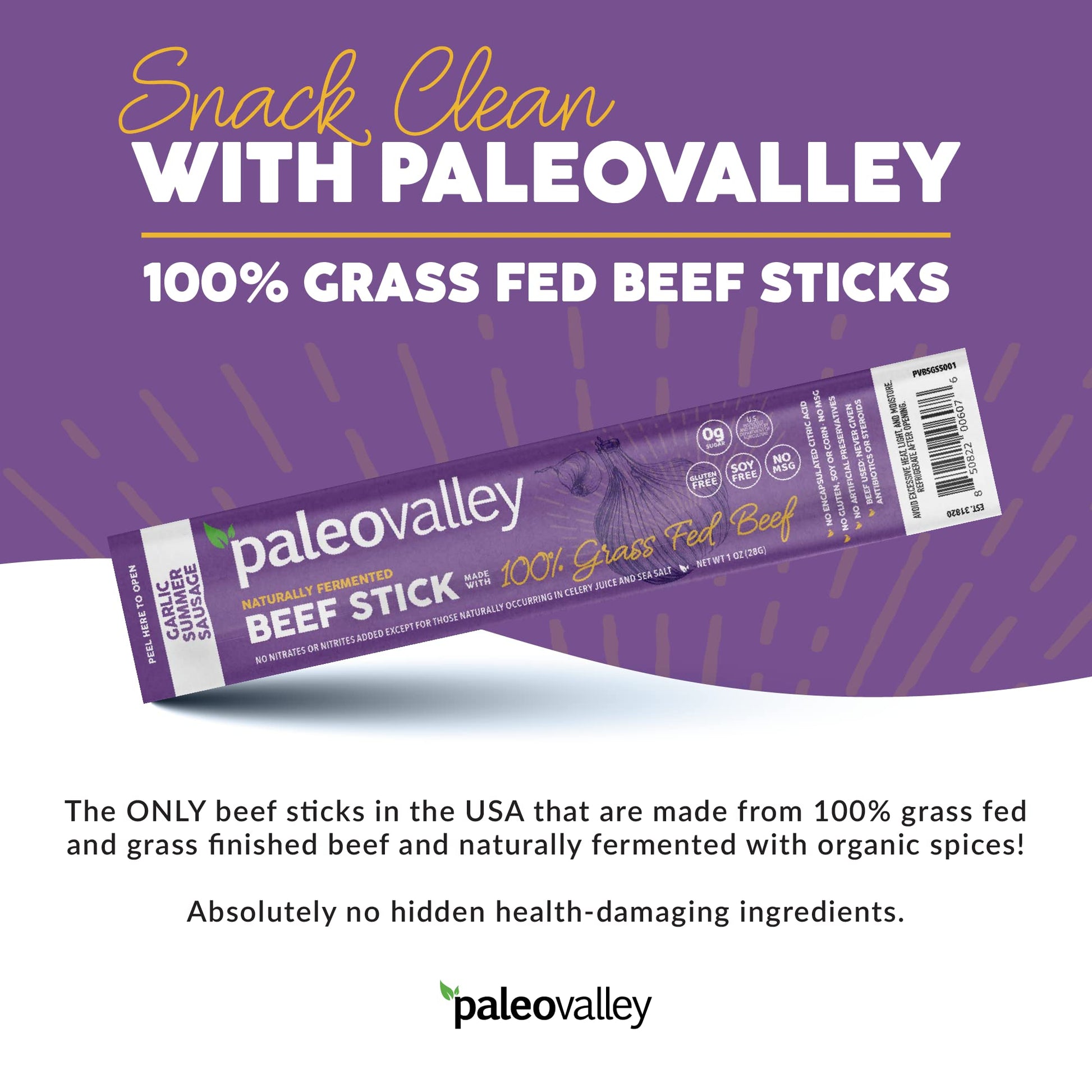Paleovalley 100% Grass Fed Garlic Summer Sausage Beef Sticks - Delicious Gluten Free Beef Snack - High Protein Keto Friendly Paleovalley buy supplements canada