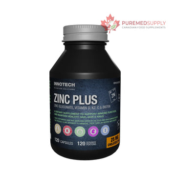 Innotech Nutrition Zinc Plus Immune Hair Skin & Nails Support Chelated Zinc Vitamin D3 & Biotin 120 Vegan Capsules Innotech Nutrition Solutions buy supplements canada