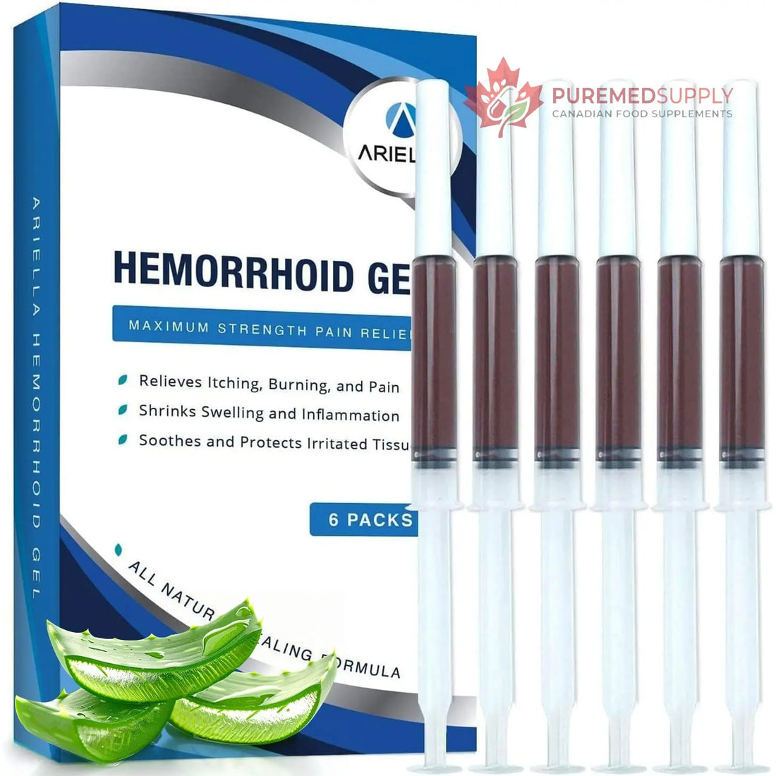 Ariella Hemorrhoid Treatment Suppository Gel: Natural & Herbal - Relieve Itching Burning Discomfort - Internal Relief - New Rounded Applicator - Nighttime Use (Pack of 6, Old) Ariella buy supplements canada