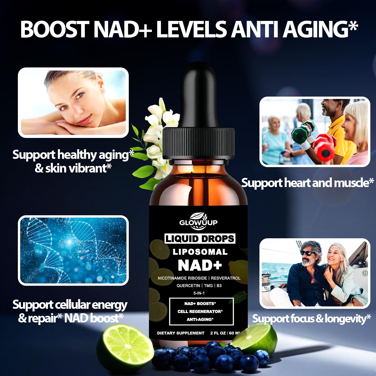 NAD Supplements for Women & Men, Liposomal NAD Nicotinamide Riboside Resveratrol 900mg w. B3 Vitamin Quercetin TMG, Liquid Resveratrol NAD Plus Supplement for Anti-Aging Energy Focus Longevity GLOVVUUP buy supplements canada