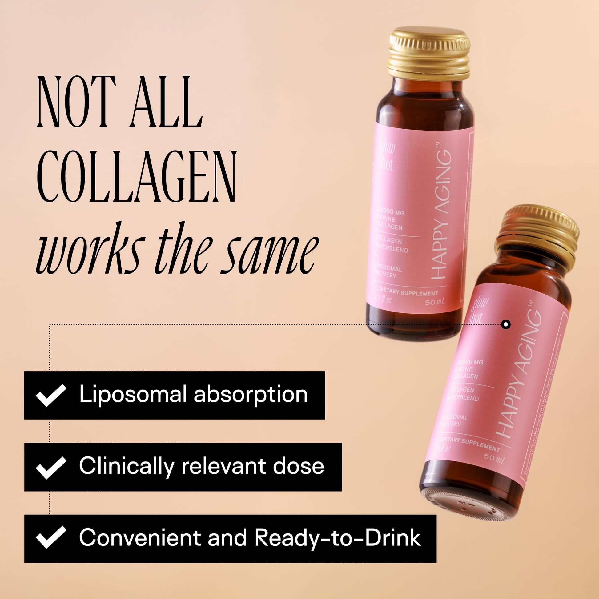 Happy Aging Marine Collagen Peptides Glow Shot 10,000mg - Liquid Collagen for Women with Liposomal Delivery - Promotes Skin Hydration, Elasticity & Radiance - Supports Hair & Nails, 10 Shots Happy Aging buy supplements canada