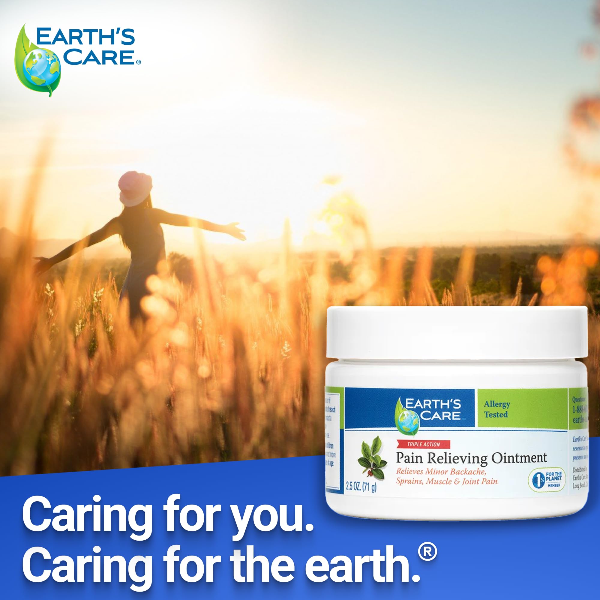 Earth's Care Triple Action Pain Relieving Ointment, No Parabens, Colors or Fragrances, Allergy-Tested 2.5 OZ. (2 Jars) Earth's Care buy supplements canada