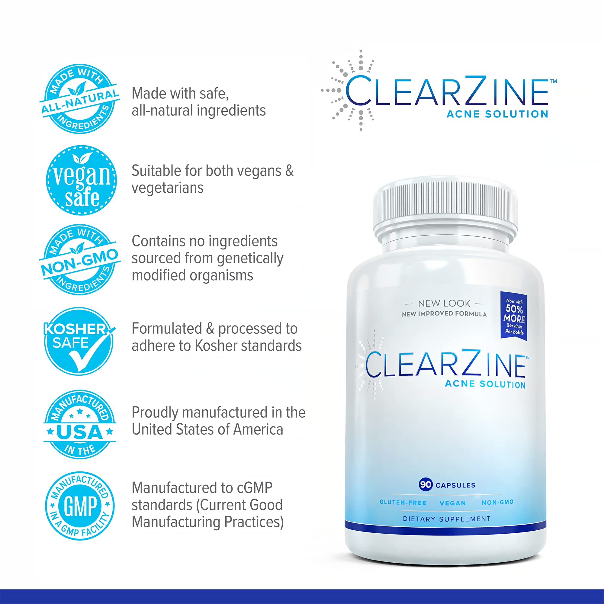 ClearZine Acne Pills for Teens & Adults | Clear Skin Supplement, Vitamins for Hormonal & Cystic Acne | Stop Breakouts, Oily Skin and Zits, 90 Caps ClearZine buy supplements canada