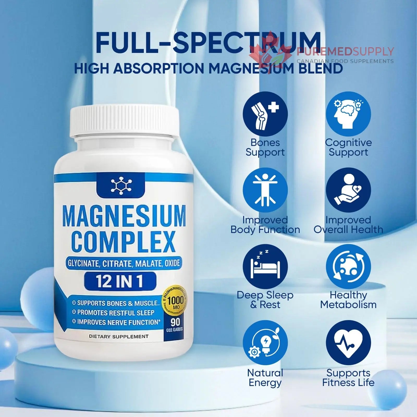 Nutrapure Magnesium Complex 7 Elemental Supplement - Magnesio Complex 1000mg Forms Including Glycinate, Citrate, Malate, Taurate Chelated | Energy Support | Vegan Non-GMO, 90 Capsules (2) WSJAWH buy supplements canada