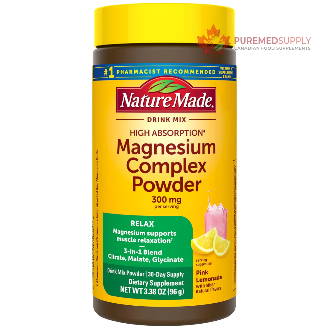 Nature Made High Absorption Magnesium Complex Drink Mix Powder, Magnesium Citrate, Glycinate & Malate 3-in-1 Blend, Pink Lemonade Flavor, 96 g, 30 Day Supply Nature Made buy supplements canada