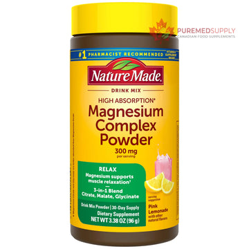 Nature Made High Absorption Magnesium Complex Drink Mix Powder, Magnesium Citrate, Glycinate & Malate 3-in-1 Blend, Pink Lemonade Flavor, 96 g, 30 Day Supply Nature Made buy supplements canada