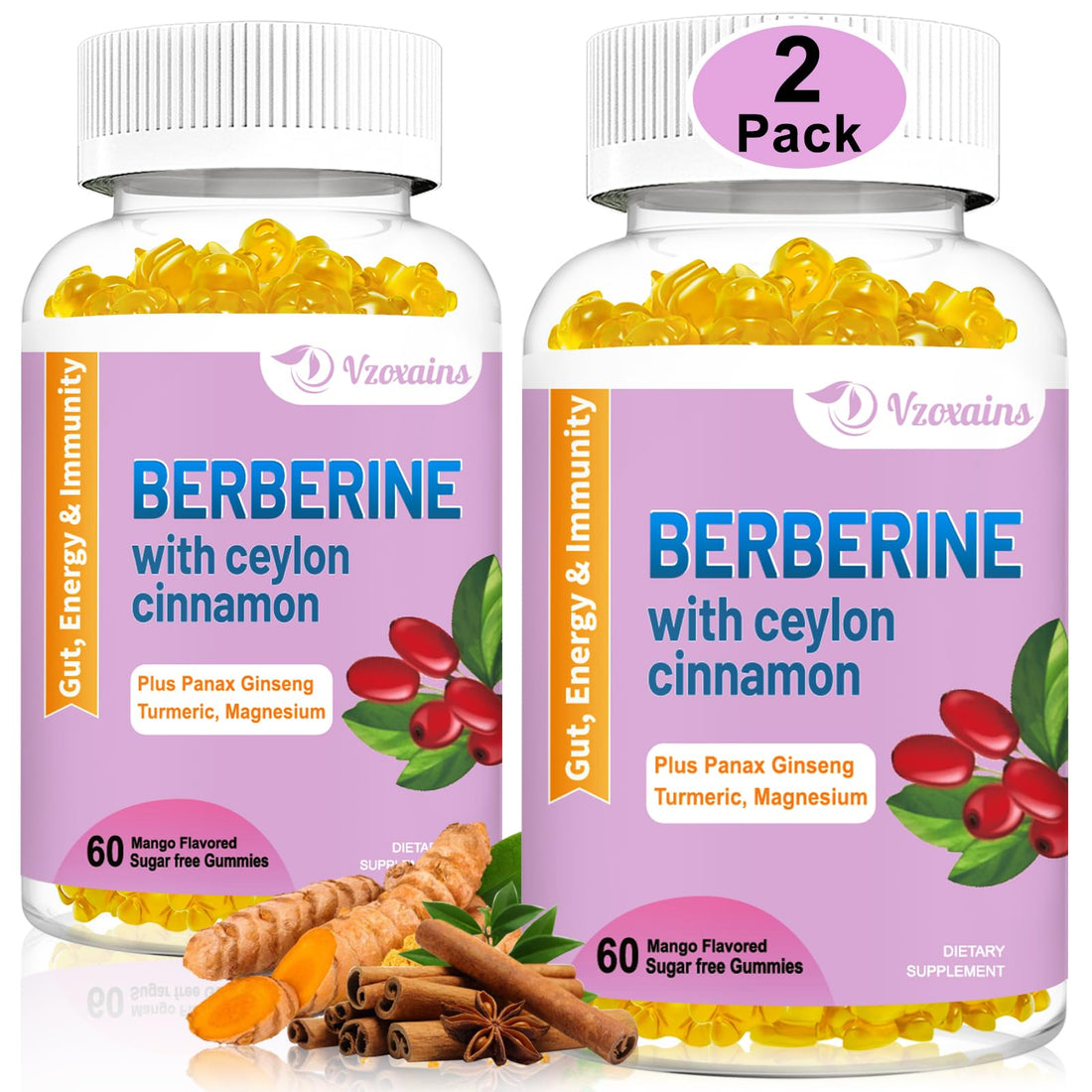 2 Pack Berberine with Ceylon Cinnamon Gummies, 2000mg High Potency Berberine HCI VZOXAINS buy supplements canada
