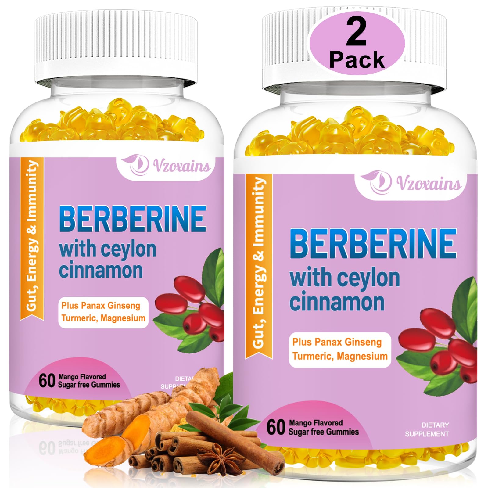 2 Pack Berberine with Ceylon Cinnamon Gummies, 2000mg High Potency Berberine HCI VZOXAINS buy supplements canada
