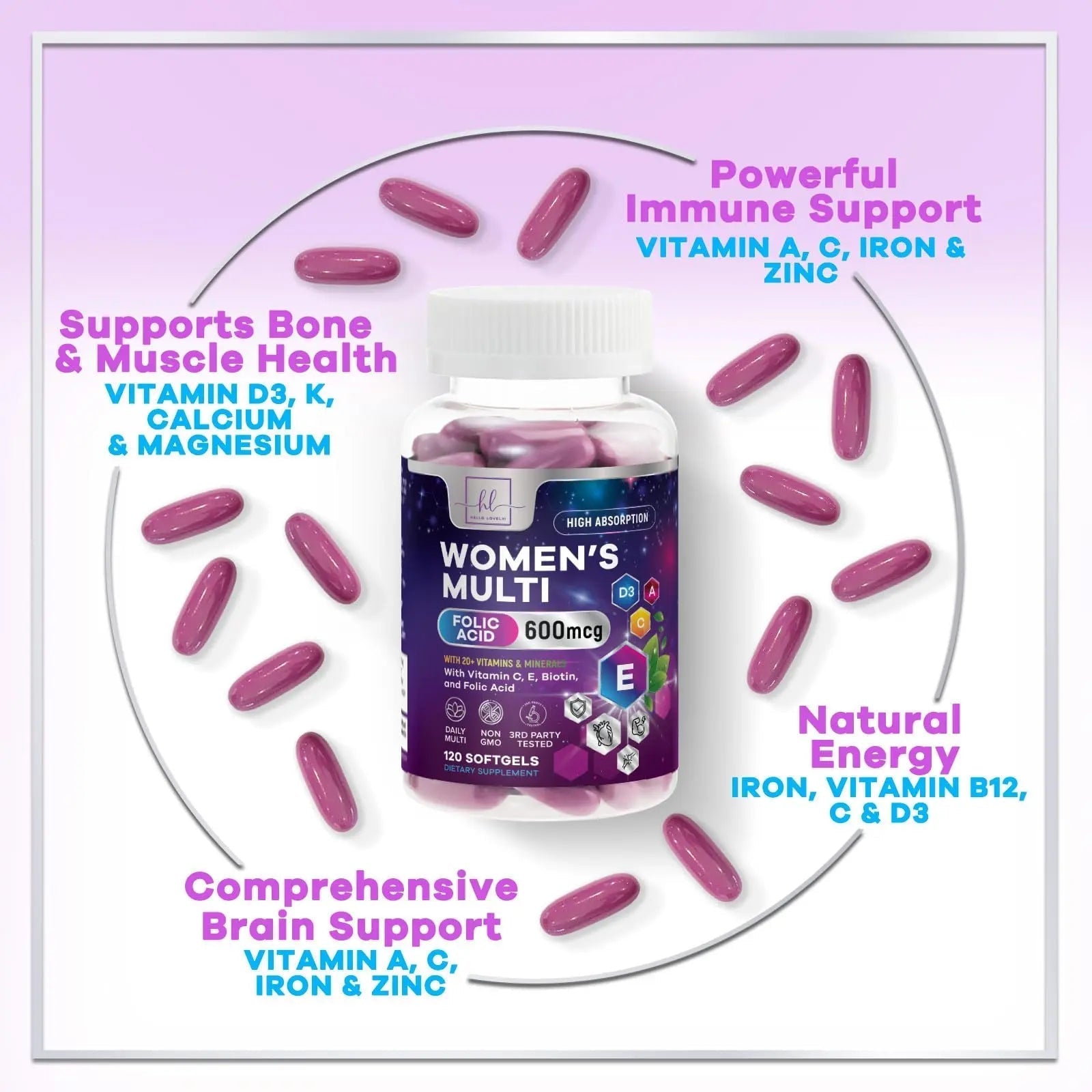 Multivitamin For Women - Complete Daily Woman's Multivitamins with Biotin, Calcium, Folic Acid, Iron, Zinc, Vitamin A, C, D, E & B Vitamins Hello Lovely! buy supplements canada