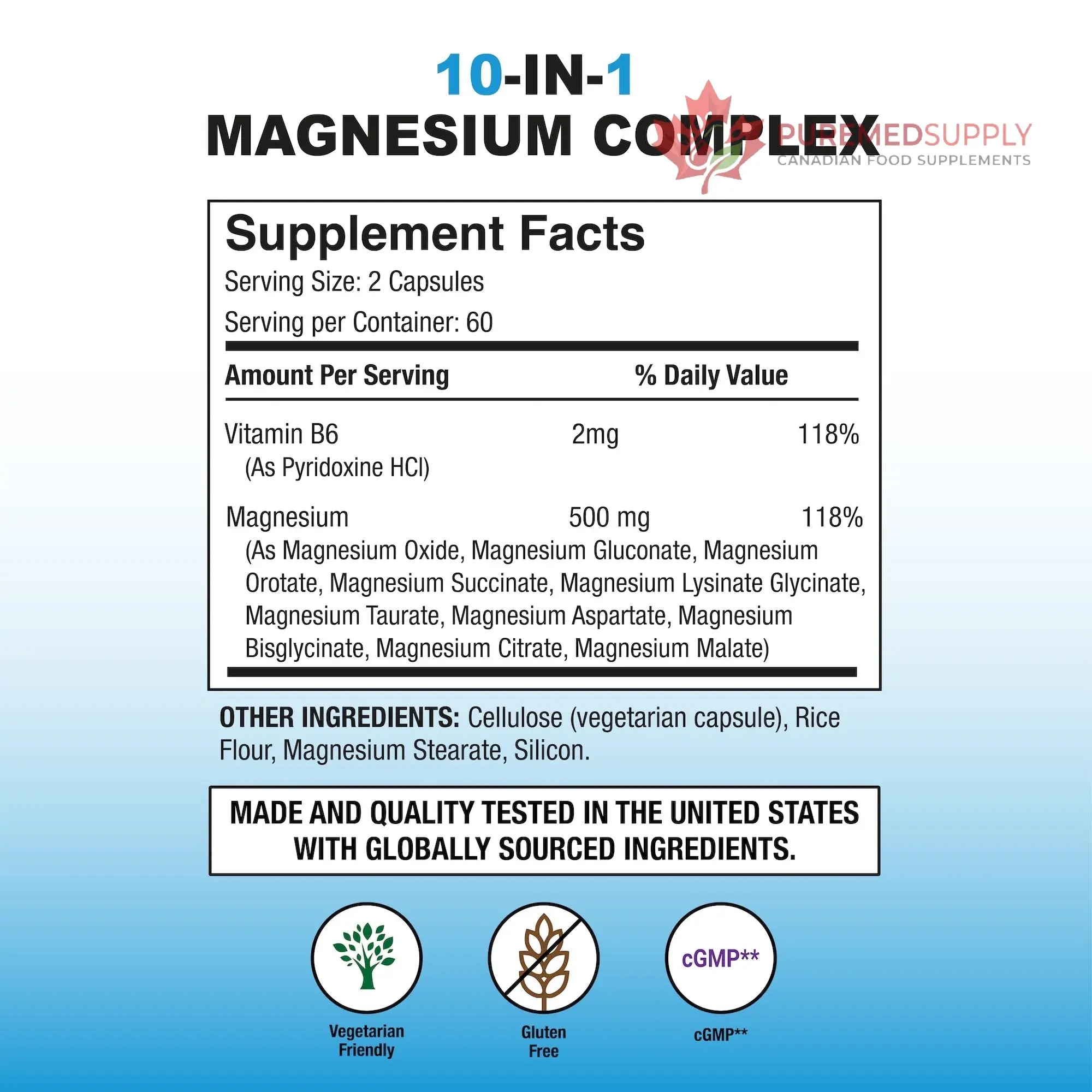 Puregen Labs 10 in 1 Magnesium Complex 500mg with B6-120 Veggie Capsules [High Absorption and Bioactivity] Non-GMO, NO Gluten and Dairy P Puregen Labs buy supplements canada
