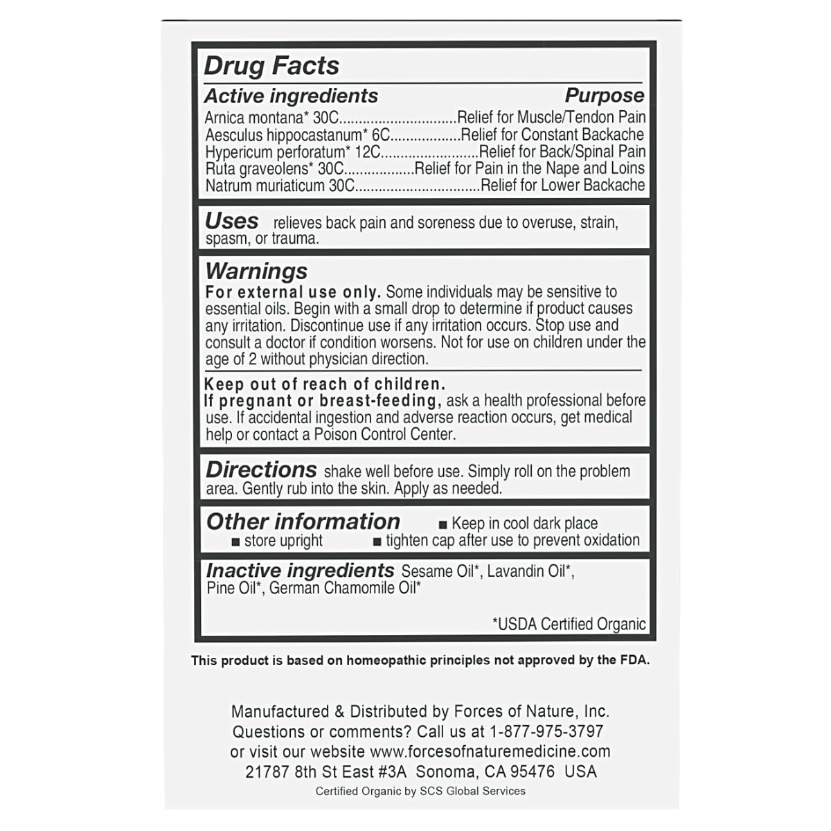 Forces of Nature Natural, Organic Back Pain Relief, w/Arnica & St John's Wort, Fast Acting Anti-Inflammatory Topical Muscle Soother for Lower Back, Sciatica, Neck, Non-GMO, Cruelty-Free, 0.14 Fl Oz Forces of Nature buy supplements canada