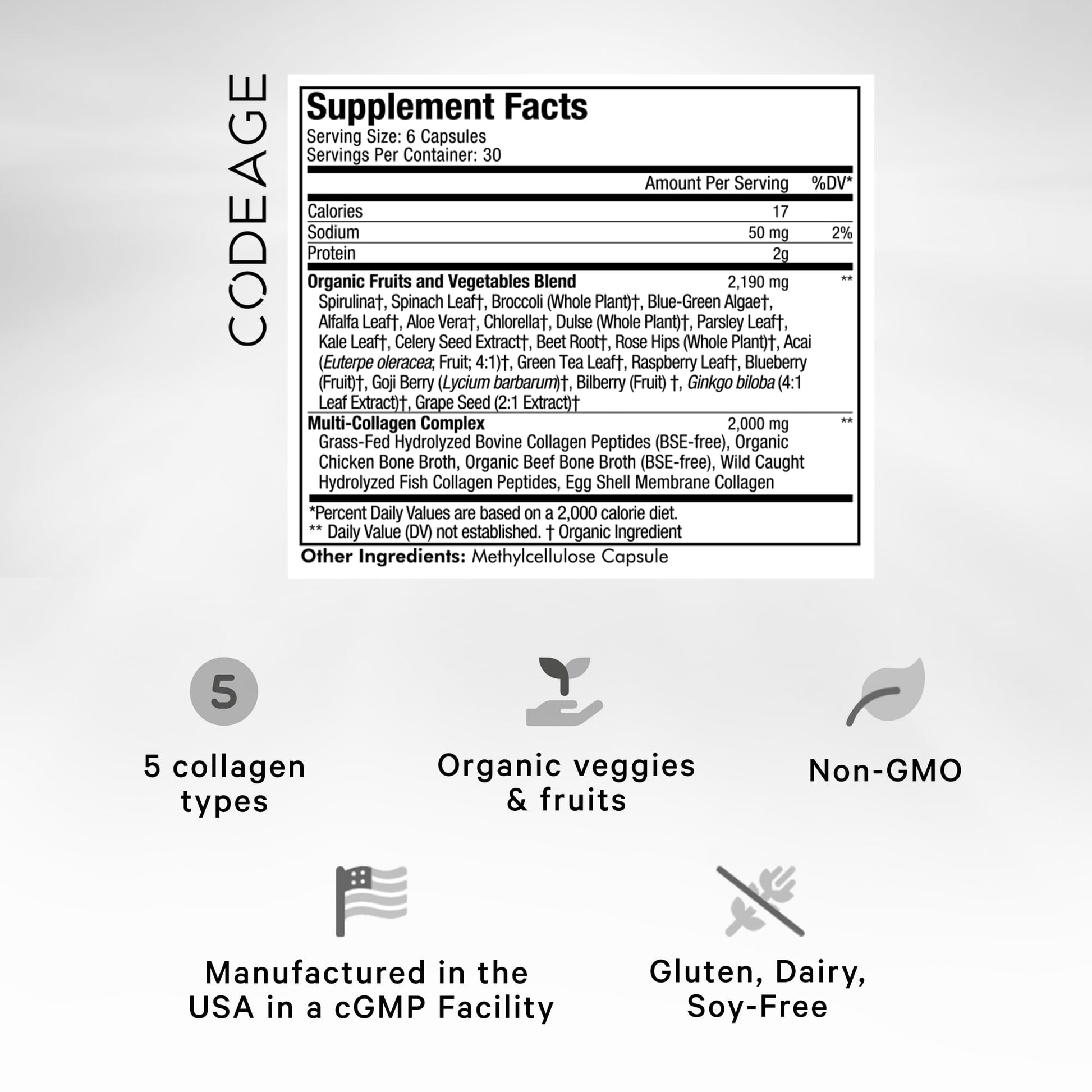 Codeage Multi Collagen Protein + Organic Raw Greens Superfood Capsules Supplement, 21 Fruits & Veggies, Grass-Fed Hydrolyzed Collagen Peptides, 5 Types All-in-One, 180 Count Codeage buy supplements canada