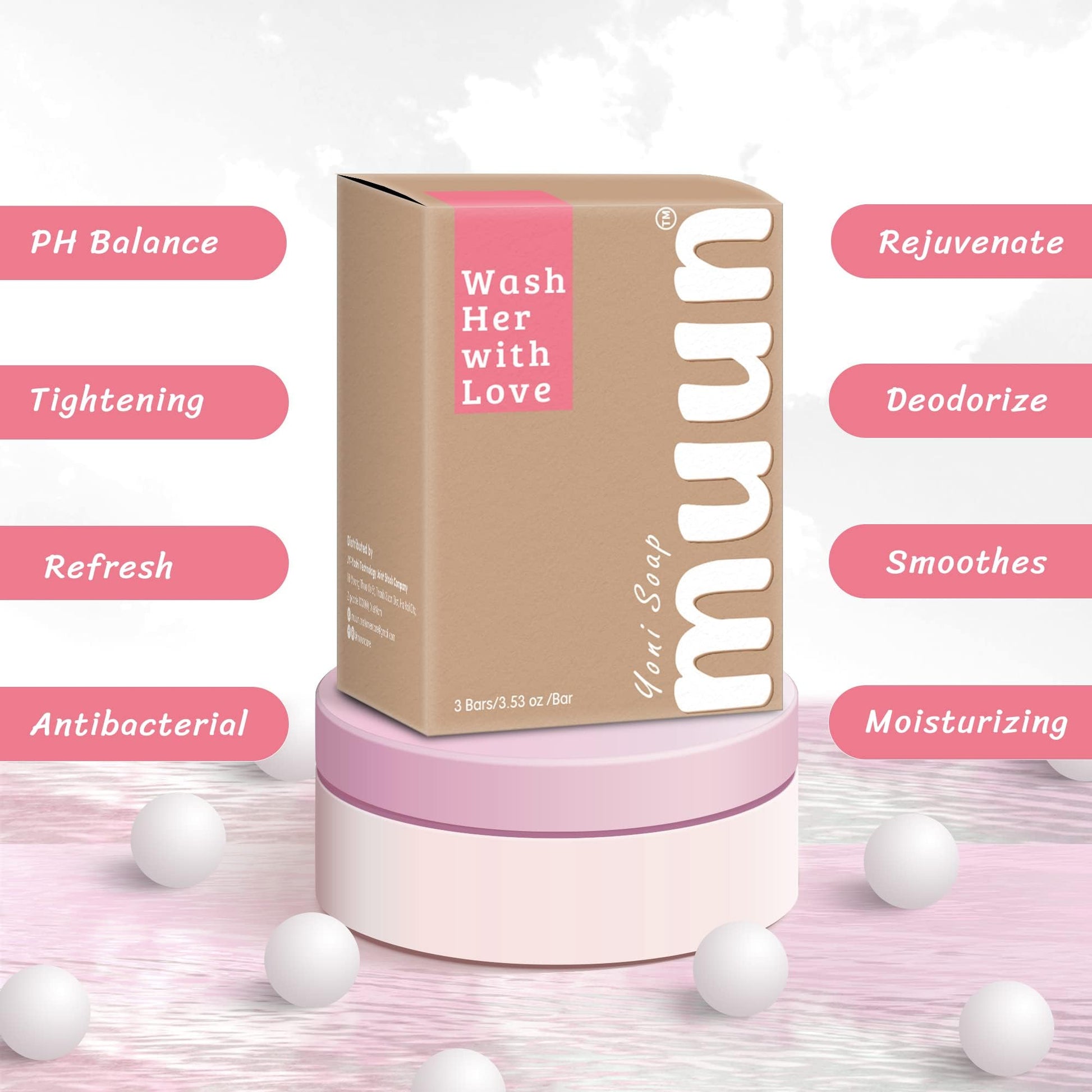 Muun Yoni Soap Bar - Pack 3 Ph Balance Probiotics & Natural Ingredients - Gentle Cleansing Formula Muun buy supplements canada