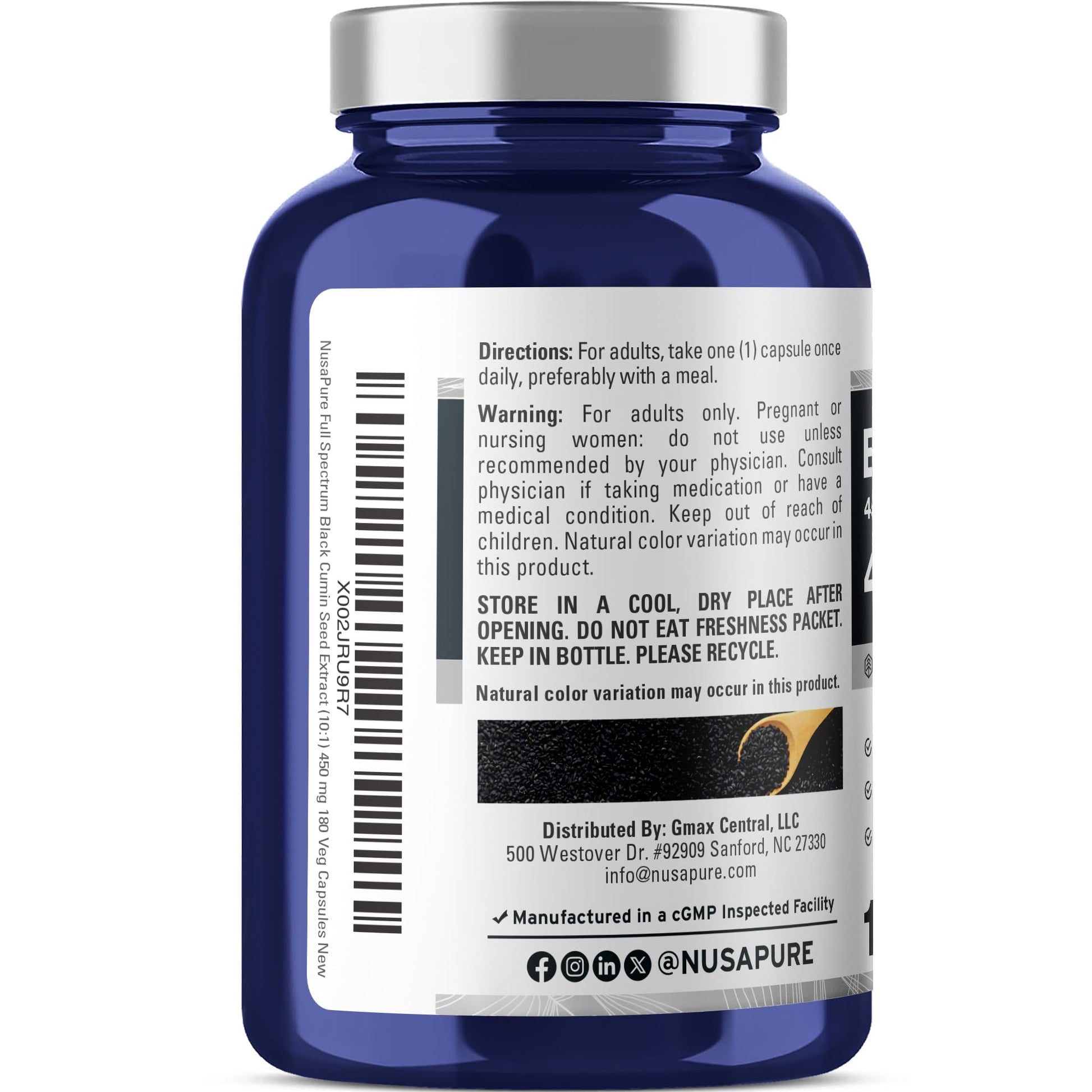NusaPure Full Spectrum Black Cumin Seed 10:1 Extract, 450 mg Equivalent to 4,500mg 180 Veggie Powder Caps Non-GMO, Vegan Non-Oily NusaPure buy supplements canada