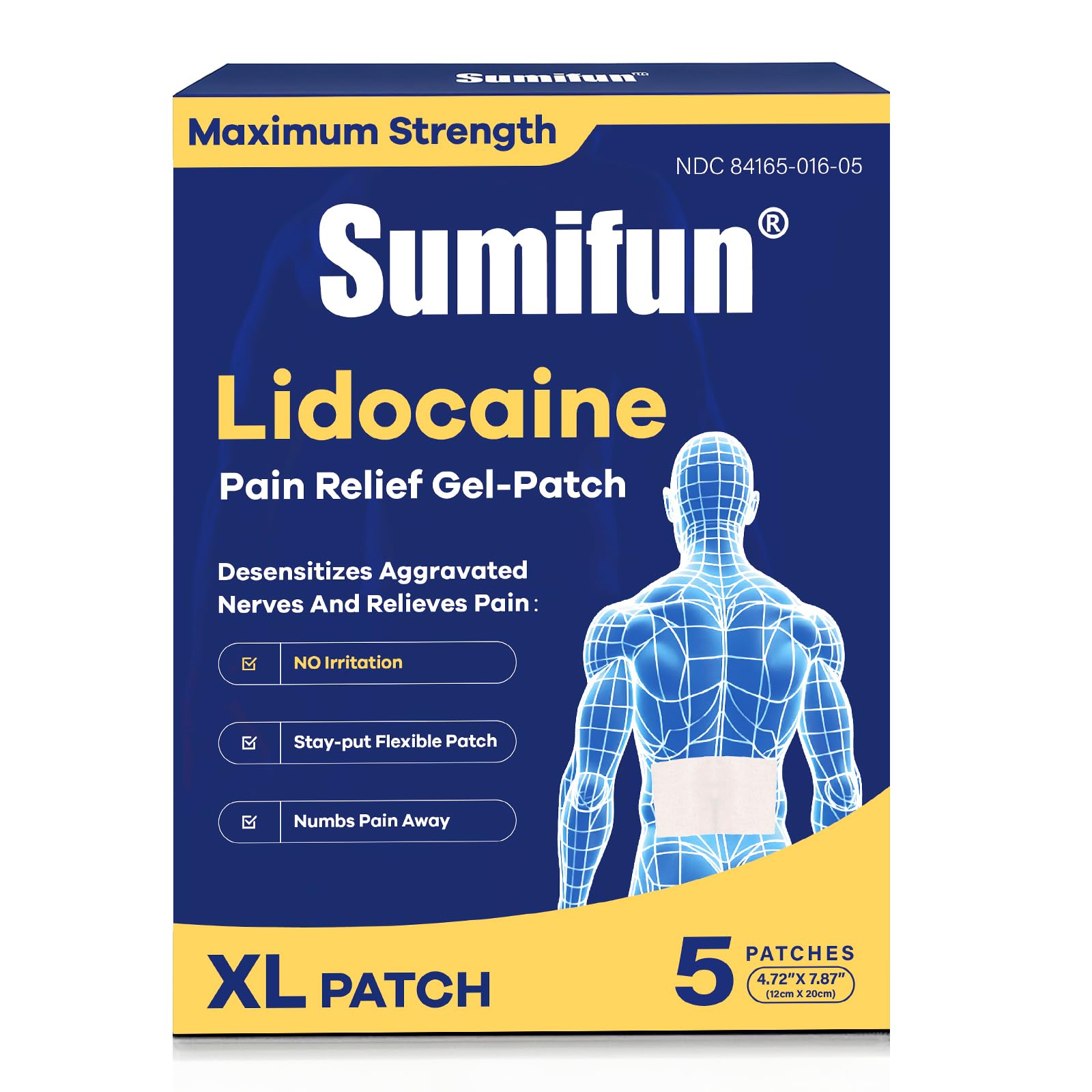 Sumifun XL Lidocaine Patches for Pain Relief, 4% Lidocaine Maximum Strength OTC, Extra Large 4.72"x7.87" for Full Back Pain Patches & Large Areas, 5 Count Sumifun buy supplements canada