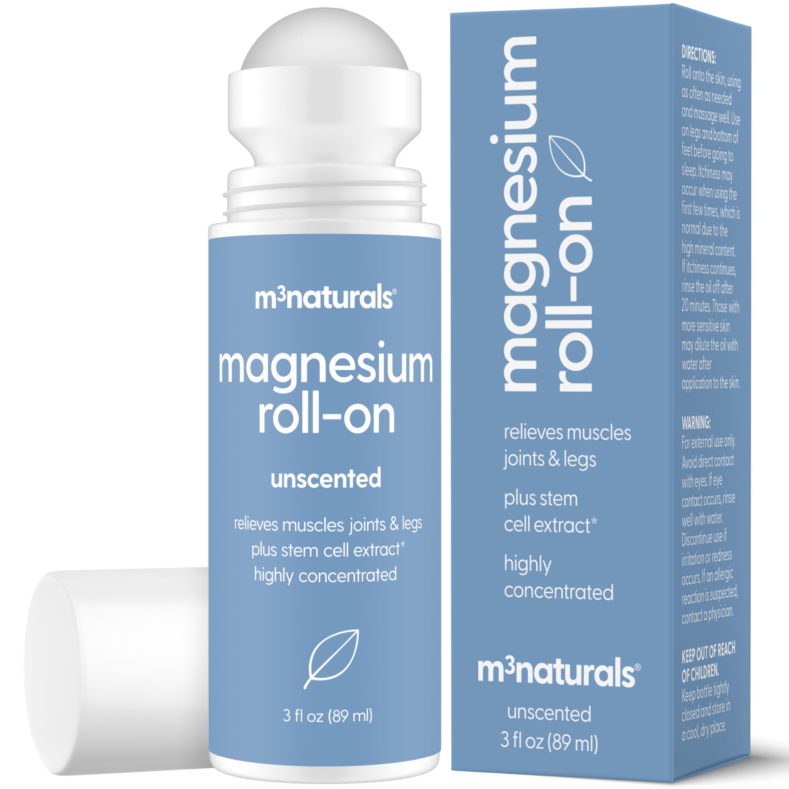 Magnesium Roll On for Adults & Kids, Easy Application for Sore Muscles, Feet, Joints and Leg Cramps, Helps with Sleeping and Post-Workout Recovery, for Sensitive Skin, 3 fl oz, by M3 M3 Naturals buy supplements canada
