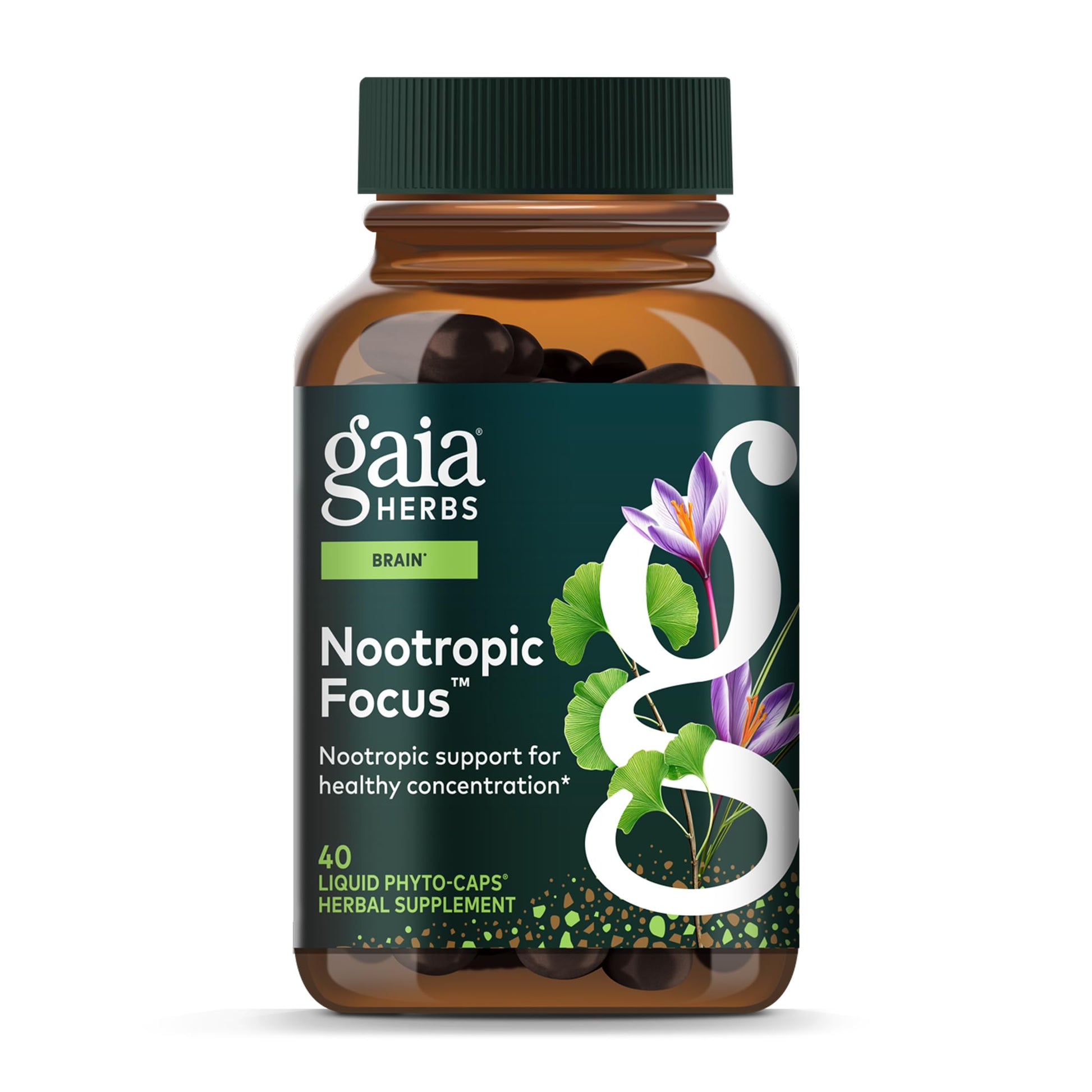 Gaia Herbs Nootropic Focus - Brain & Cognitive Support Supplement to Help Maintain Healthy Concentration* - with Saffron, Lemon Balm & Spearmint - 40 Liquid Phyto-Capsules (20 Servings) Gaia Herbs buy supplements canada