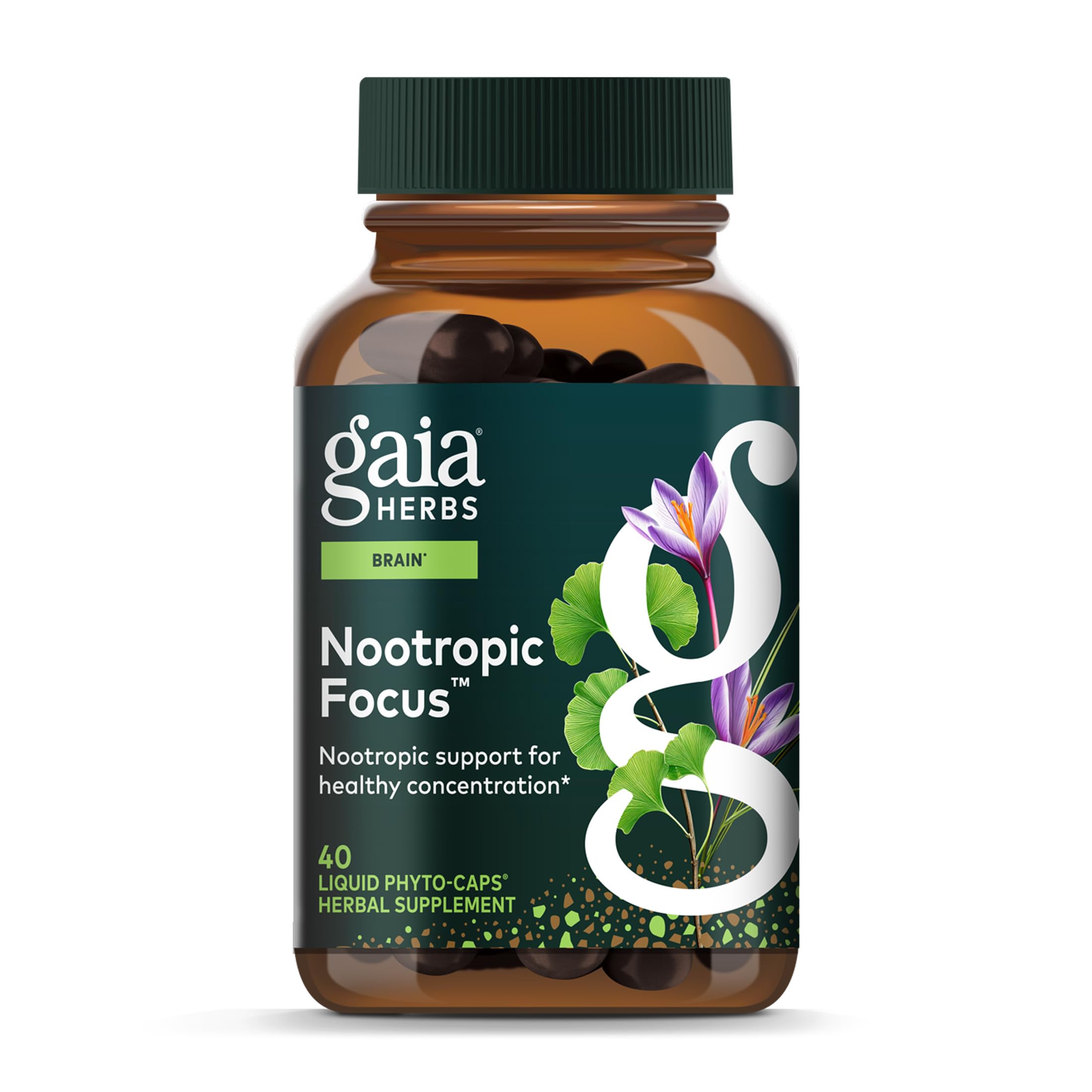 Gaia Herbs Nootropic Focus - Brain & Cognitive Support Supplement to Help Maintain Healthy Concentration* - with Saffron, Lemon Balm & Spearmint - 40 Liquid Phyto-Capsules (20 Servings) Gaia Herbs buy supplements canada