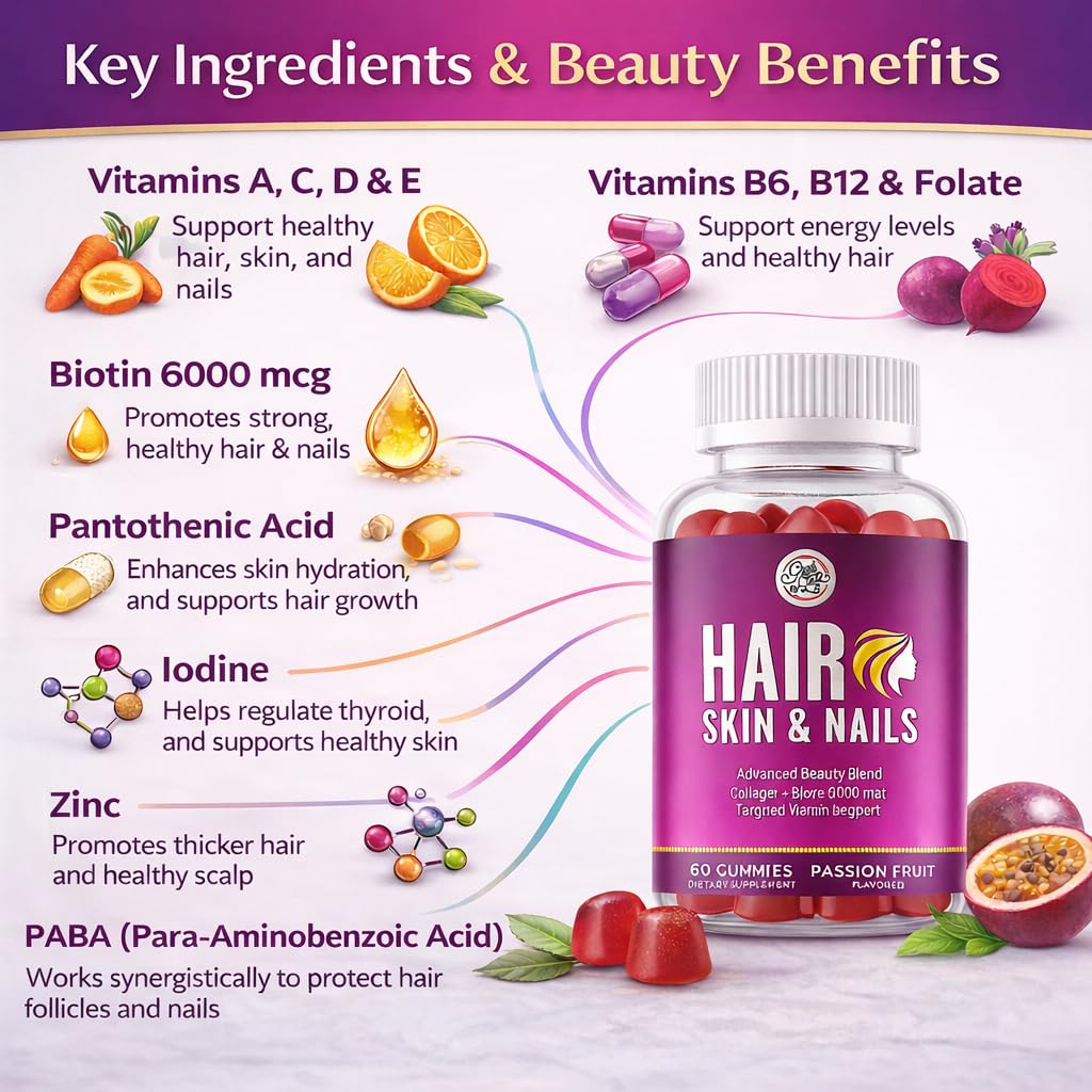 Grab The Gold Hair Skin & Nails Vitamins for Women | Gummies with 6000mcg Biotin & Collagen | 10 Essential Vitamin & Minerals | Gluten-Free, Non-GMO, Passion Fruit Flavor | 1 Month Supply, Made in USA Grab The Gold buy supplements canada