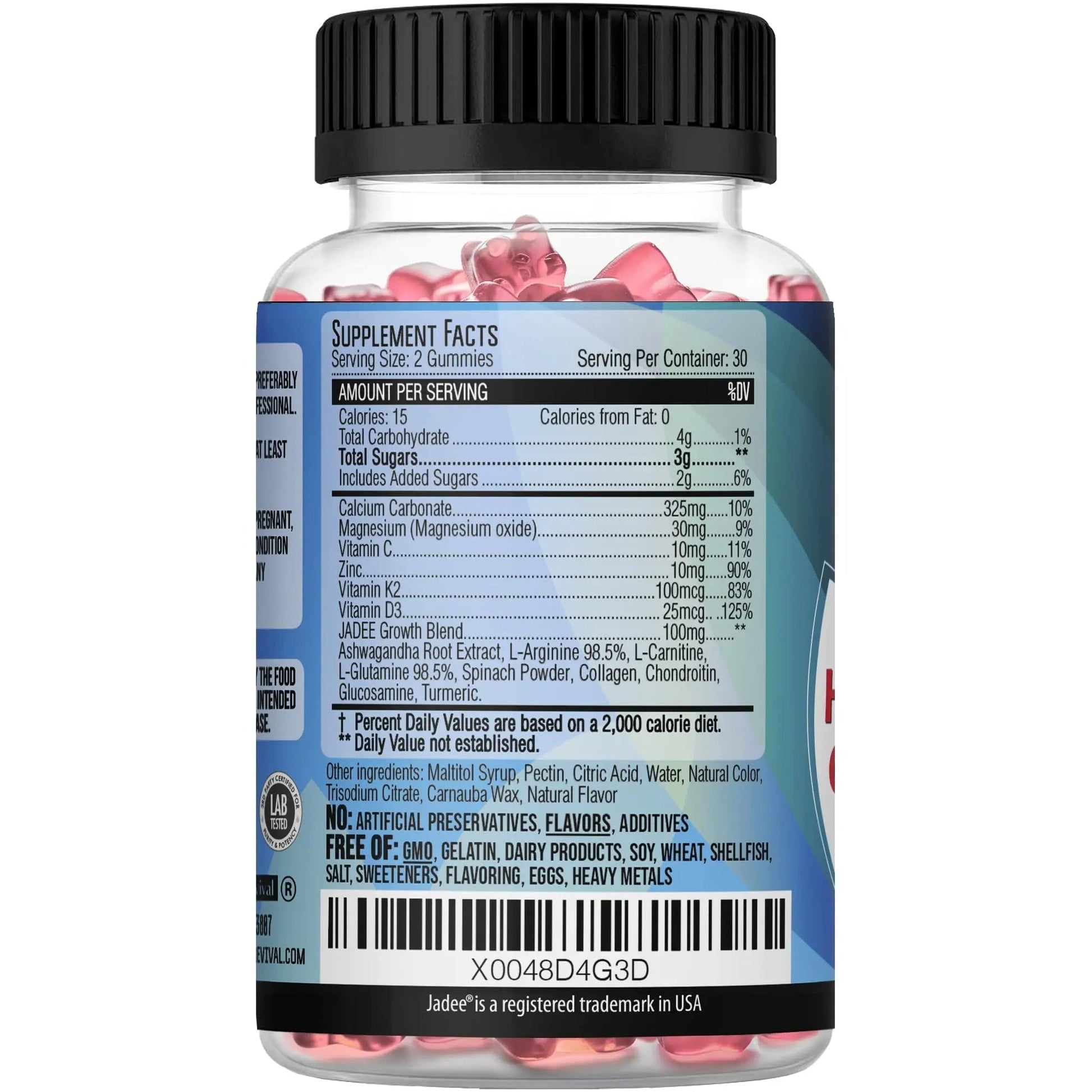 Jadee Height Growth Gummies for Teens & Kids Calcium 325mg, Teen Vitamins D3,K2,C, Magnesium, Ashwagandha, Zinc, L-Arginine Jadee buy supplements canada
