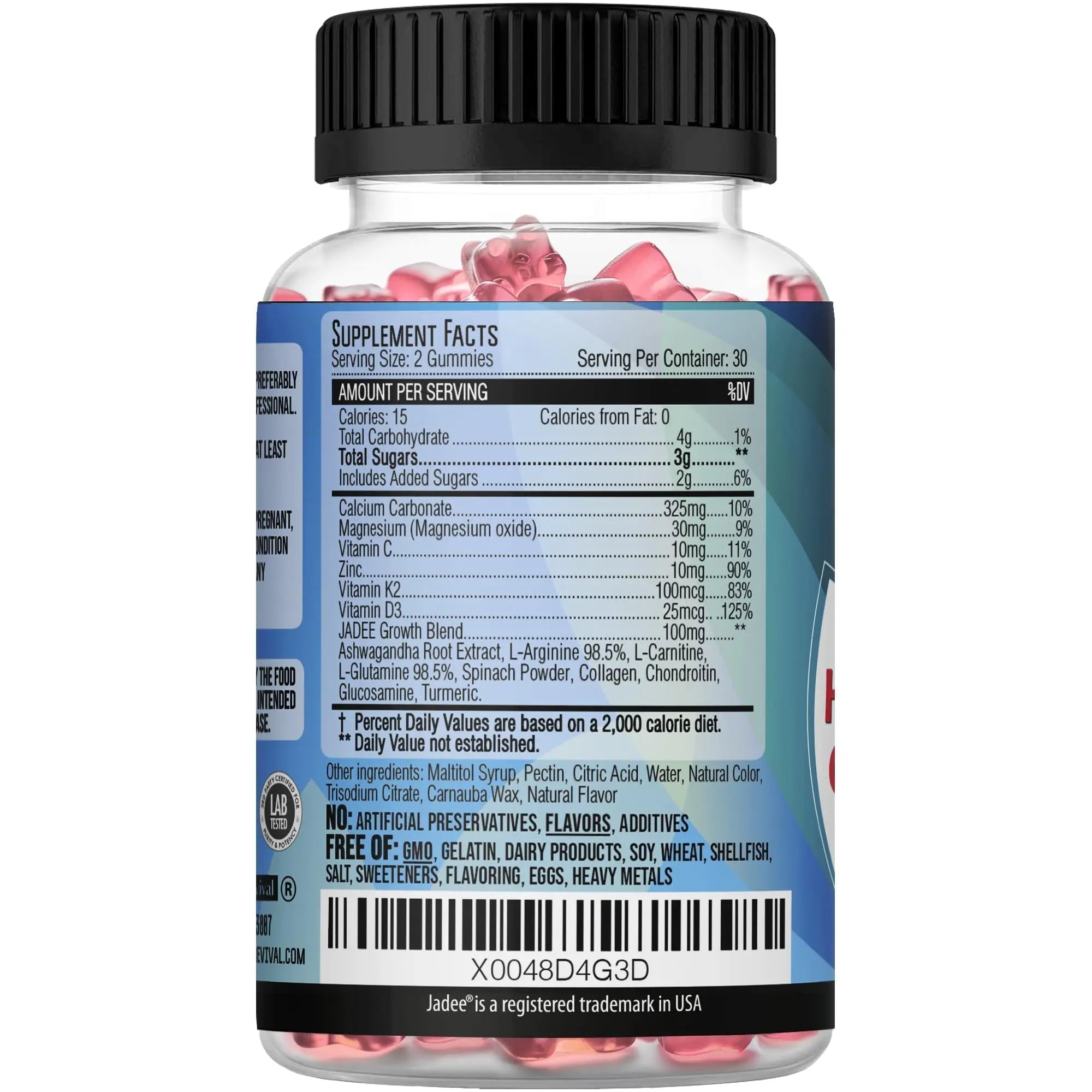 Jadee Height Growth Gummies for Teens & Kids Calcium 325mg, Teen Vitamins D3,K2,C, Magnesium, Ashwagandha, Zinc, L-Arginine Jadee buy supplements canada