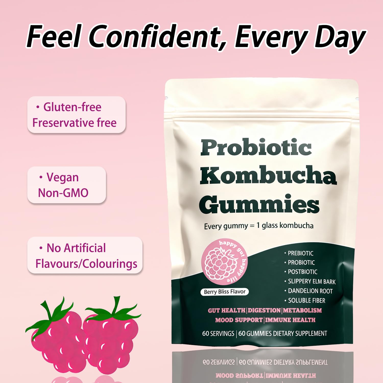 Glo Vous Probiotic Kombucha Gummies – 60 Gummies, with Prebiotics, Postbiotics & Fiber,Includes Slippery Elm, Dandelion Root & MCT Oil,Supports Digestive Health, Bloating Relief & Gut Support Glo Vous buy supplements canada