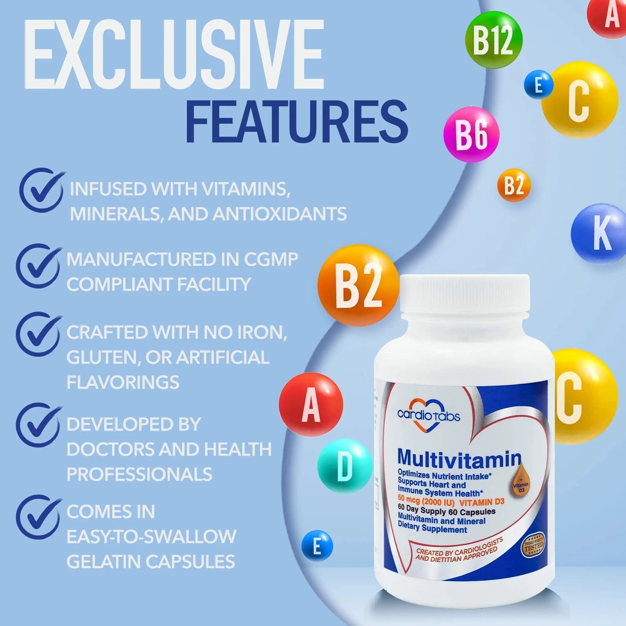 Cardiotabs Multivitamin - Heart and Immunity Supplements for Men & Women, Multivitamin for Men & Women, with Minerals B-Vitamin Complex CardioTabs buy supplements canada