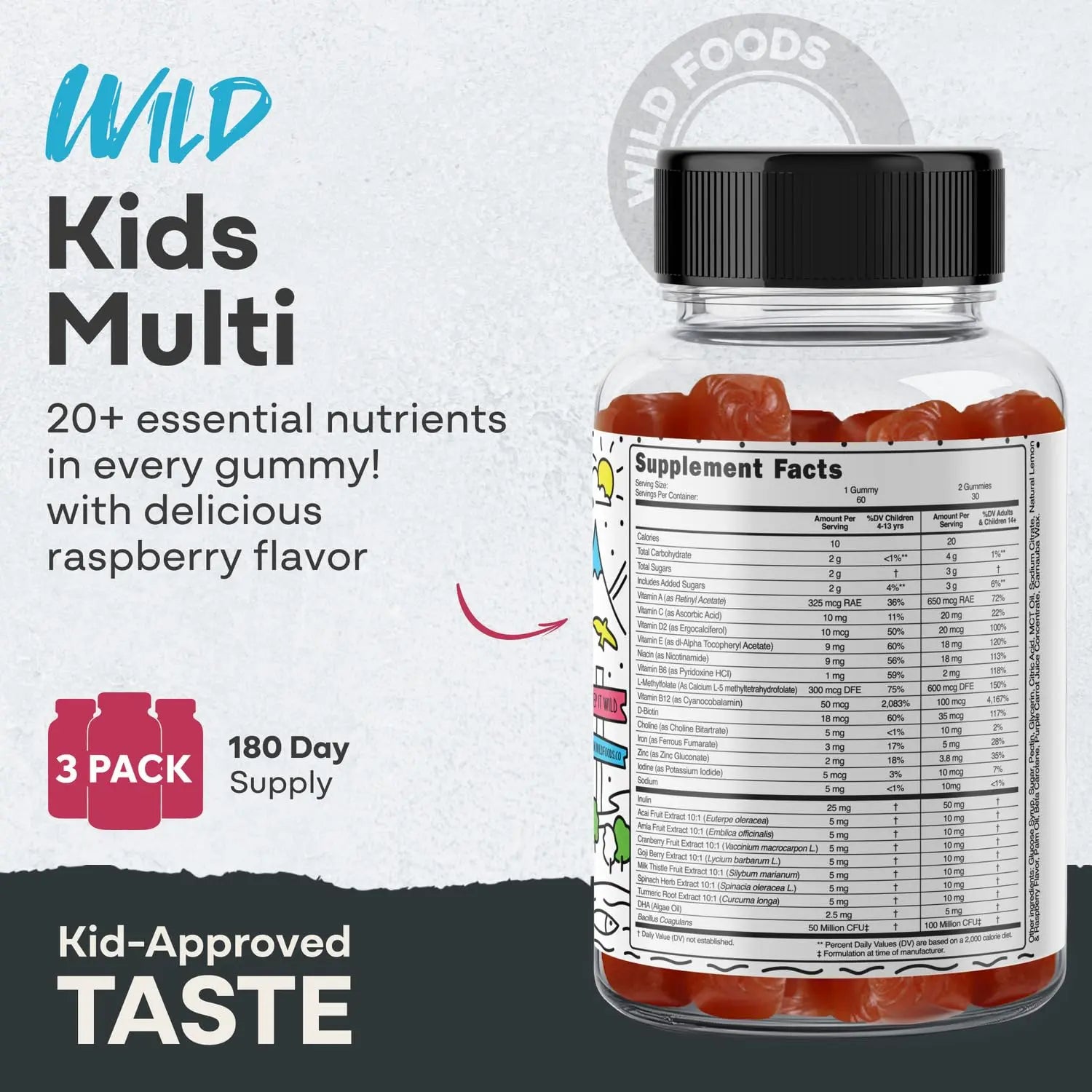 Wild Foods Kids Multivitamin Gummies – Natural Skin, Immune & Bones Support with Kids Vitamins A, C, D, E, B12, Iron & DHA Wild Foods buy supplements canada