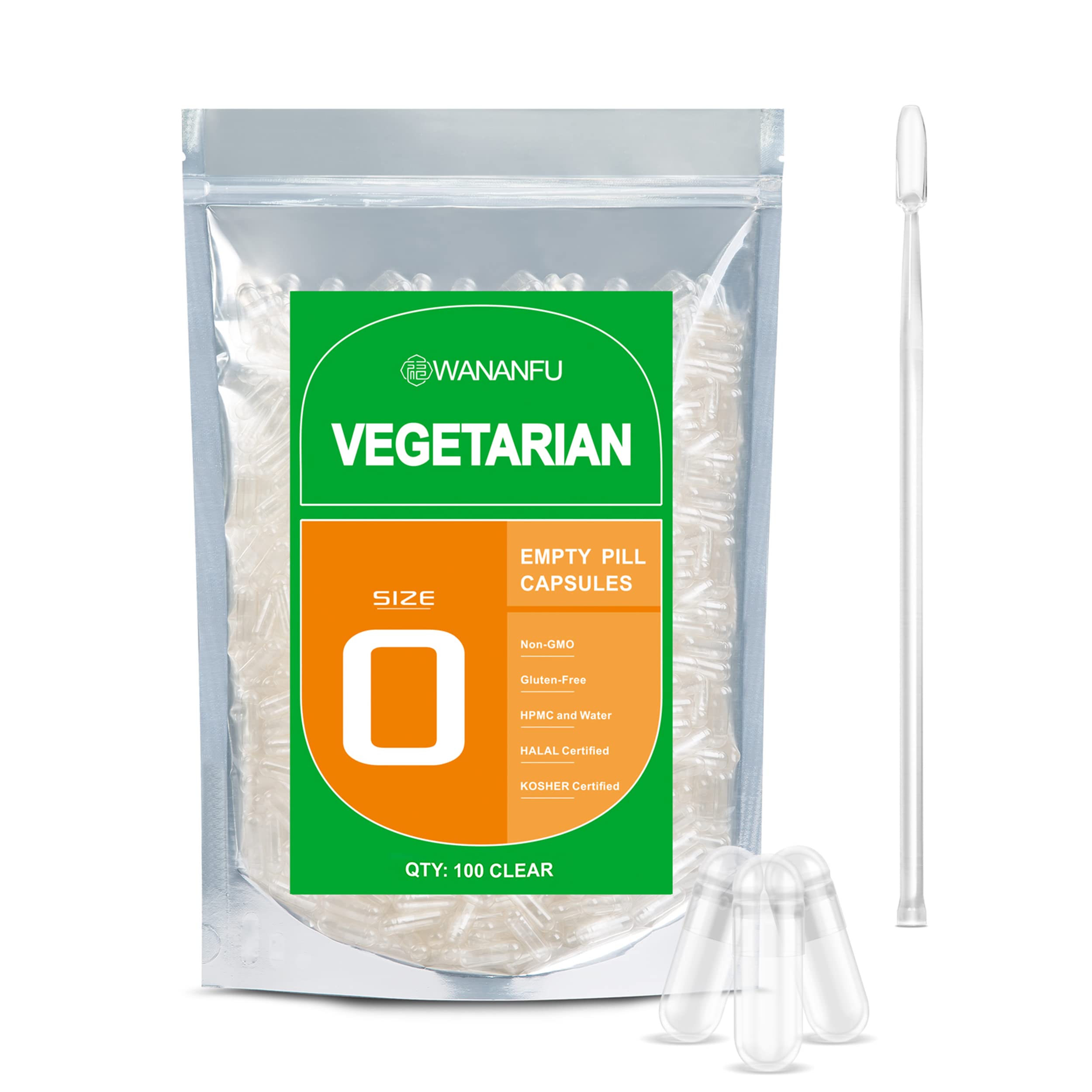 wananfu Size 0 Empty Capsules Vegetarian (100 Count) Bundle with Micro Lab Spoon, Clear Fillable Veggie Pill Capsules Size 0 for Making Your Own Supplements wananfu buy supplements canada