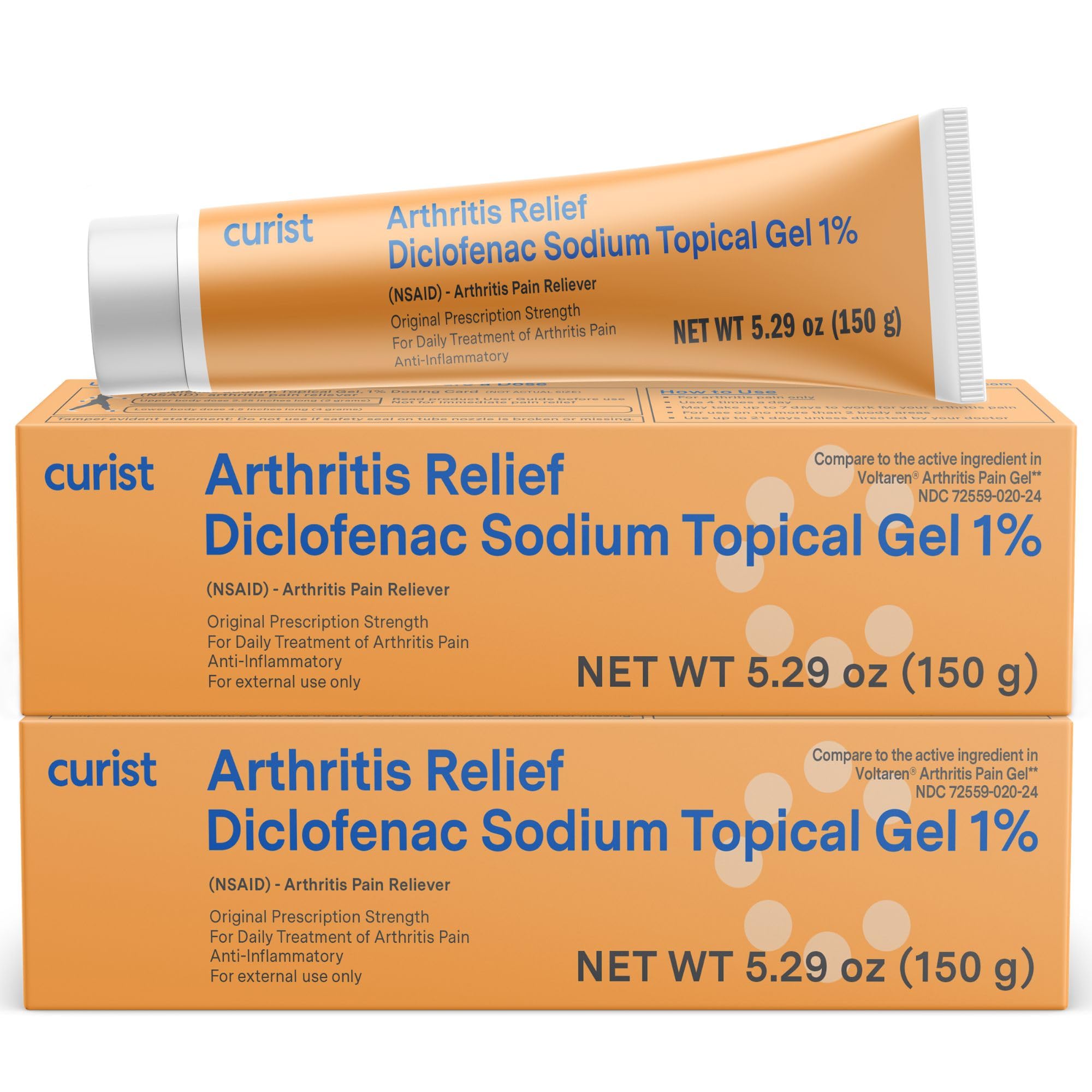 Curist Diclofenac Sodium Topical Gel 1 Percent 150g - Joint Pain Relief for Hand Pain, Foot, Knee Pain, Elbow, or Ankle Discomfort - 1% Gel - 2 Pack Curist buy supplements canada