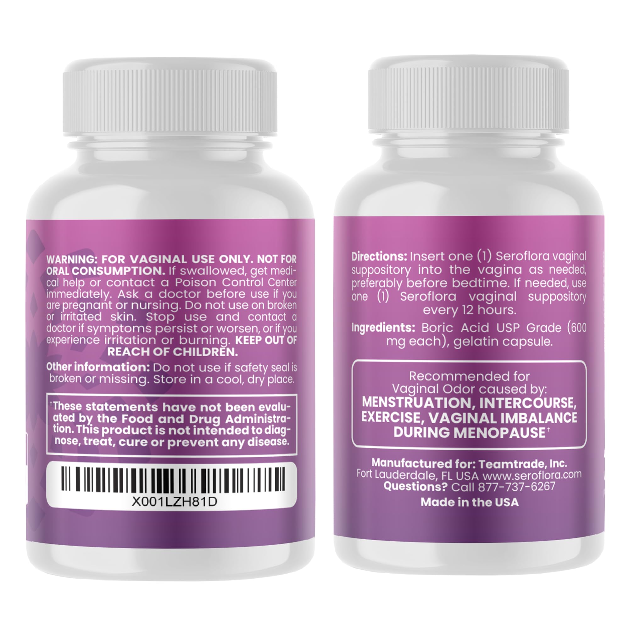 Seroflora Boric Acid Vaginal Suppositories for Women + 1 Suppository Applicator - Helps Support Vaginal Odor pH Balance, Yeast Infection and Bacterial Vaginosis Seroflora buy supplements canada
