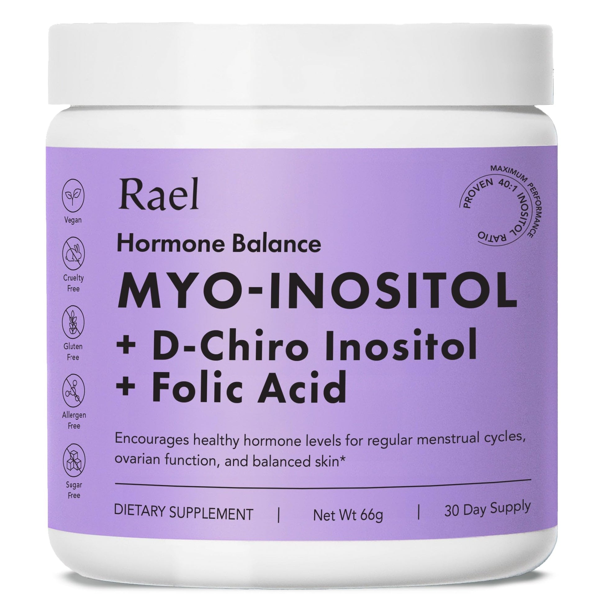 Rael Hormone Balance for Women, Inositol Powder Supplement - Vitamin B8, 40:1 Proven Ratio, Folic Acid for Ovarian Function (30 Servings) Rael buy supplements canada