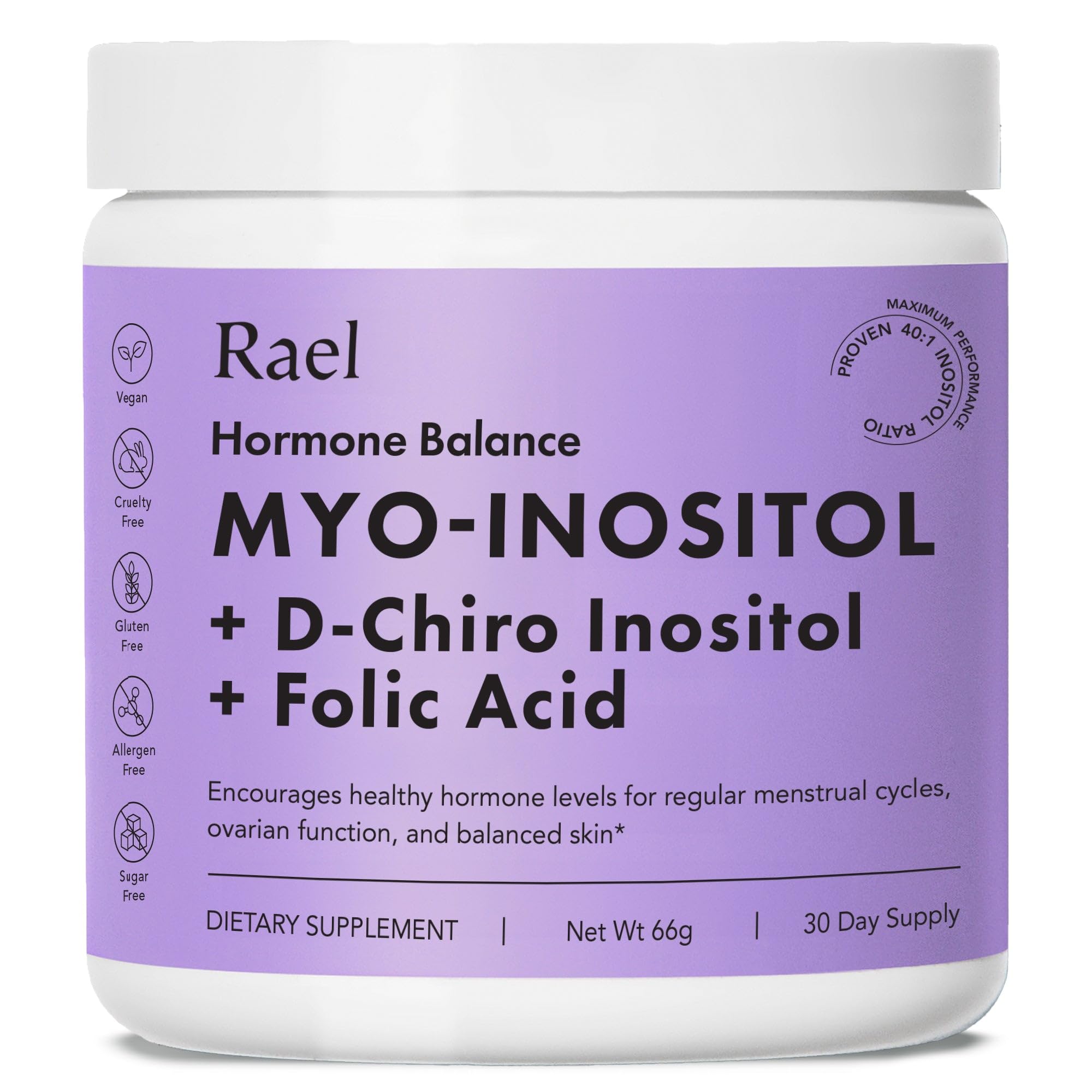 Rael Hormone Balance for Women, Inositol Powder Supplement - Vitamin B8, 40:1 Proven Ratio, Folic Acid for Ovarian Function (30 Servings) Rael buy supplements canada