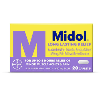 Midol Long Lasting Relief 20ct: Midol Long Lasting Relief, Menstrual Symptom Reliever & Fever Reducer, Caplets with Acetaminophen for Menstrual Pain Relief - 20 Count (Packaging May Vary) Midol buy supplements canada