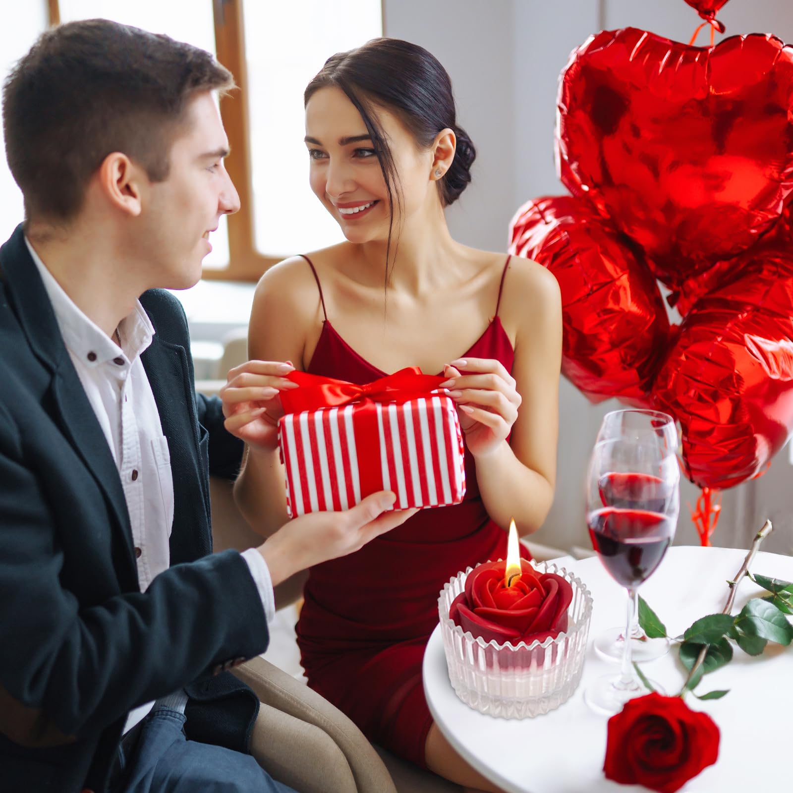 Red Rose Candle in Rippled Glass Jar for Valentine's Day Gifts, English Pear& Freesia Scented Candles Peytanger buy supplements canada